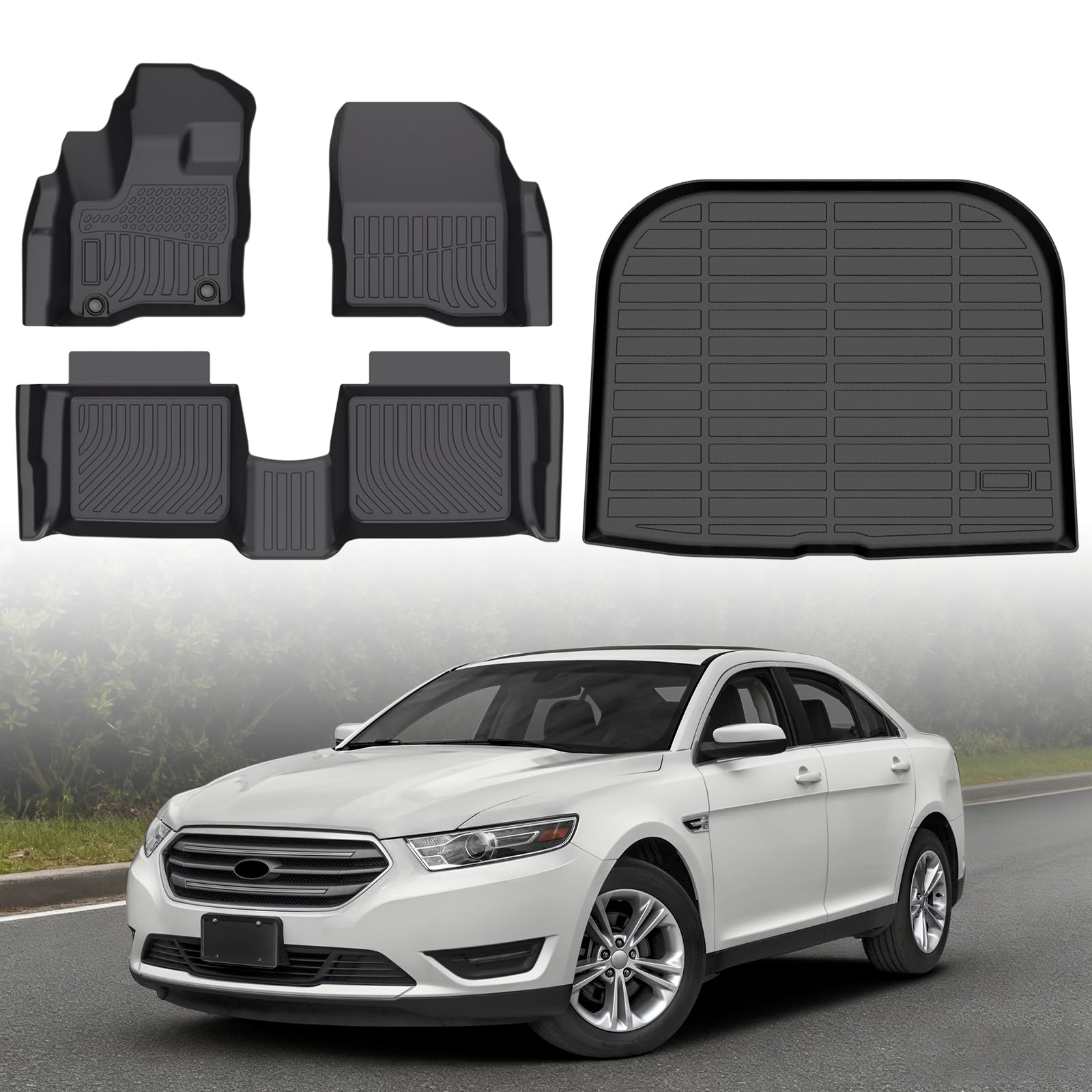 Floor Mats & Cargo Liner Ford Taurus 2019 2018 2017 2016 2015 2014 2013 2012 2011 2010 Custom Fit All-Weather TPE Waterproof Anti-Slip Vehicle Accessories 1st & 2nd & Trunk Mat