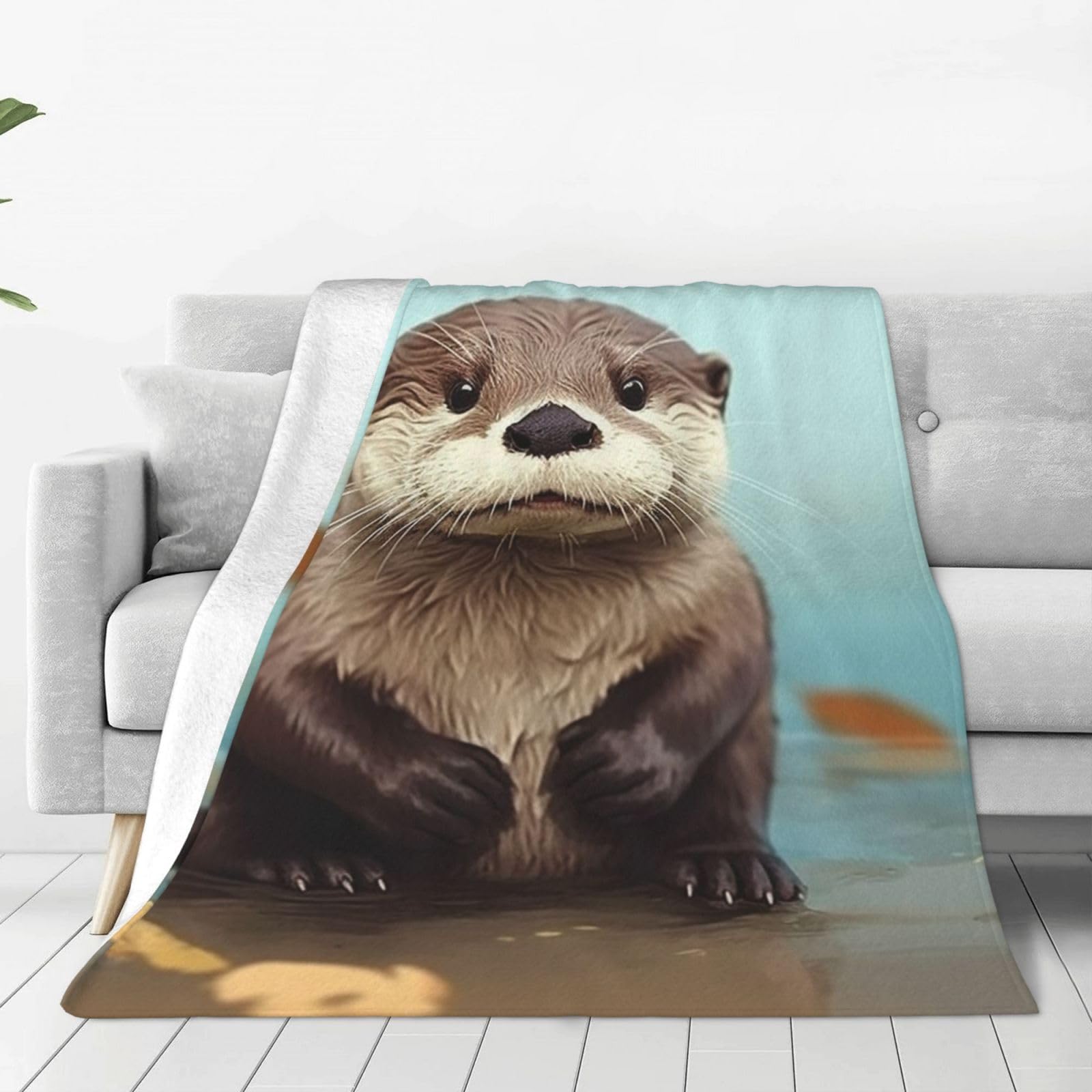KLOPH Cute Otter Throw Blanket 60"x50" Flannel Fluffy Warm Blanket for Couch, Reversible Plush Blankets for Bed, Comfy Fuzzy Blanket for Sofa, Plush Lightweight-Blankets for All Season
