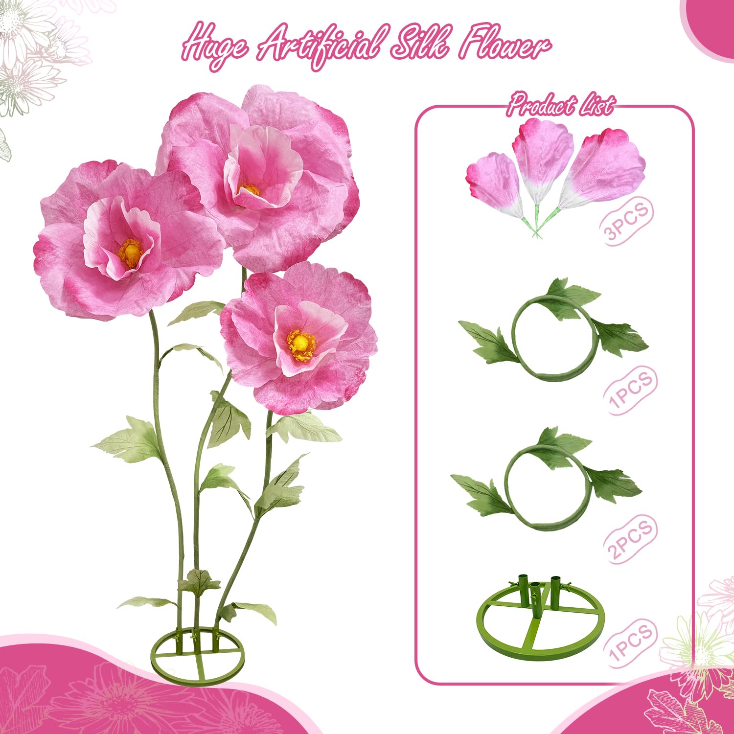 Riesige künstliche Blumen, wasserdicht, 3D-Hochzeitsfeier und Heimdekoration