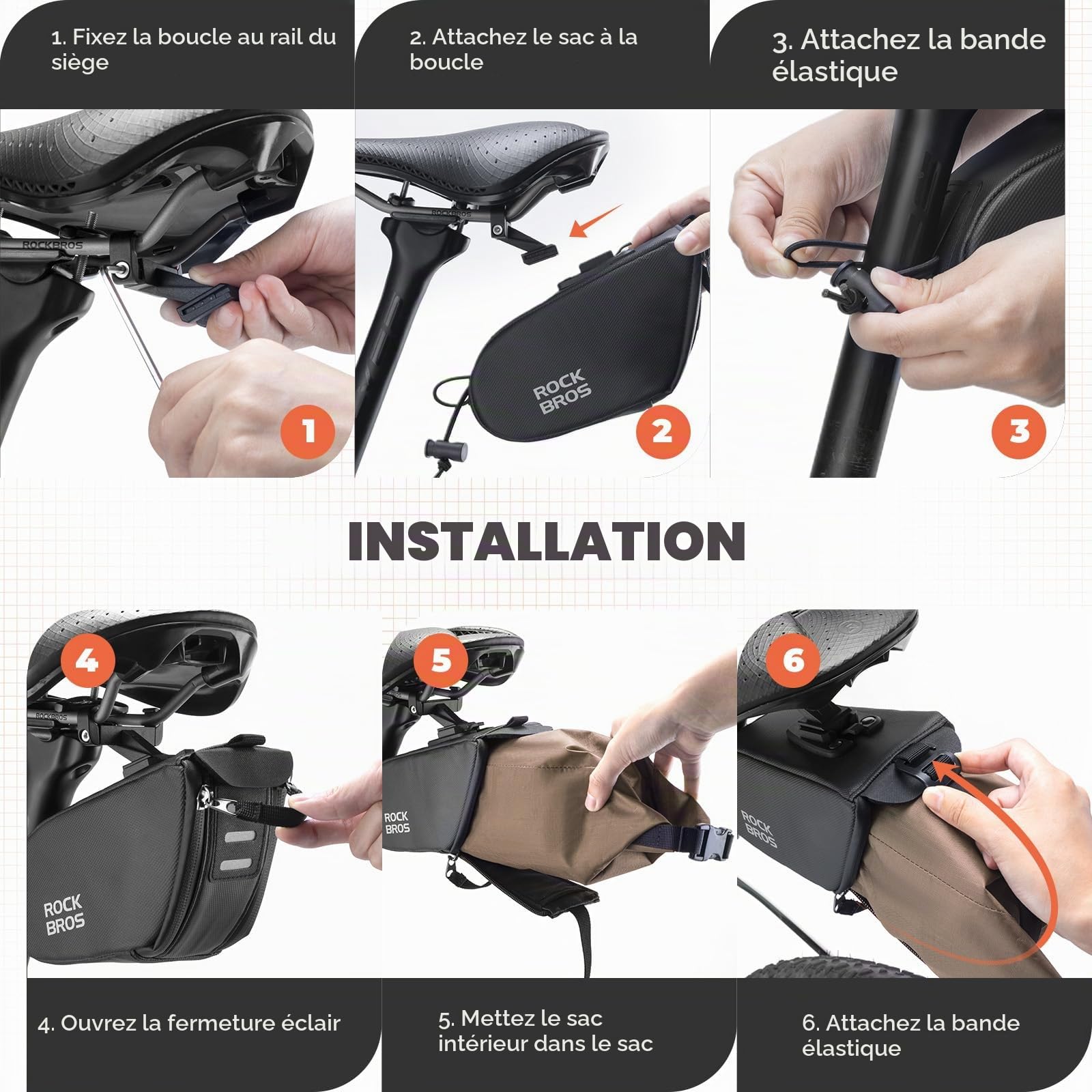 ROCKBROS Sacoche Selle Vélo 0,8-1,3L Séparation Interne Externe Extensible Sac Tige Siège VTT Arrière Étanche Réfléchissant Montage Rapide Feu Suspendable Stockage Compartimenté Vélo Route Pliant Vert