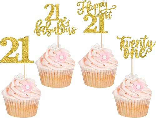 Rsstarxi Paquete de 24 adornos para cupcakes de 21 cumpleaños con purpurina dorada del número 21 y 21 fabulosas selecciones de cupcakes para Rsstarxi Paquete de 24 adornos para cupcakes de 21 cumpleaños con purpurina dorada del número 21 y 21 fabulosas selecciones de cupcakes para