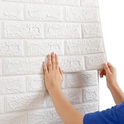 Paredes 3D En Yeso Nisorpa 10 pegatinas de pared de espuma 3D con patrón de ladrillo, paneles de pared autoadhesivos, panel de espuma impermeable, papel pintado para cocina, baño, blanco