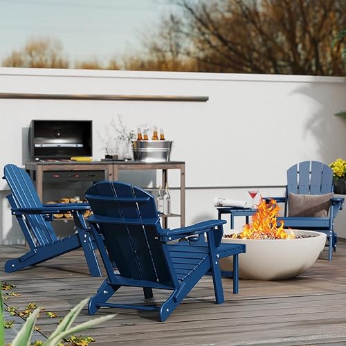 Miniatura 4 de GREENVINES Silla Adirondack ajustable con otomana retráctil, juego de 2 Plegable Plástico de polietileno de alta densidad Sillas para hoguera con