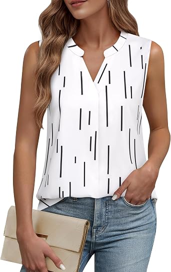 Timeson Womens Chiffon V Neck Sleeveless Blouse Tops Office Work Shirts