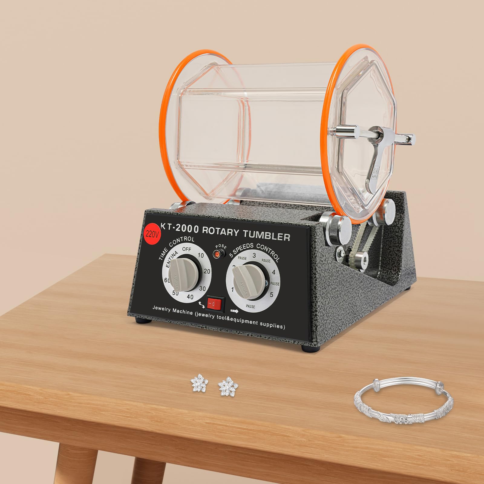 Pulidora pulidora, tambor excéntrico, dispositivo de mesa, joyas, coche, para taller, orfebres, con 150 W de potencia, 500 hasta 3000 rpm, 5 velocidades, temporizador de 60 minutos
