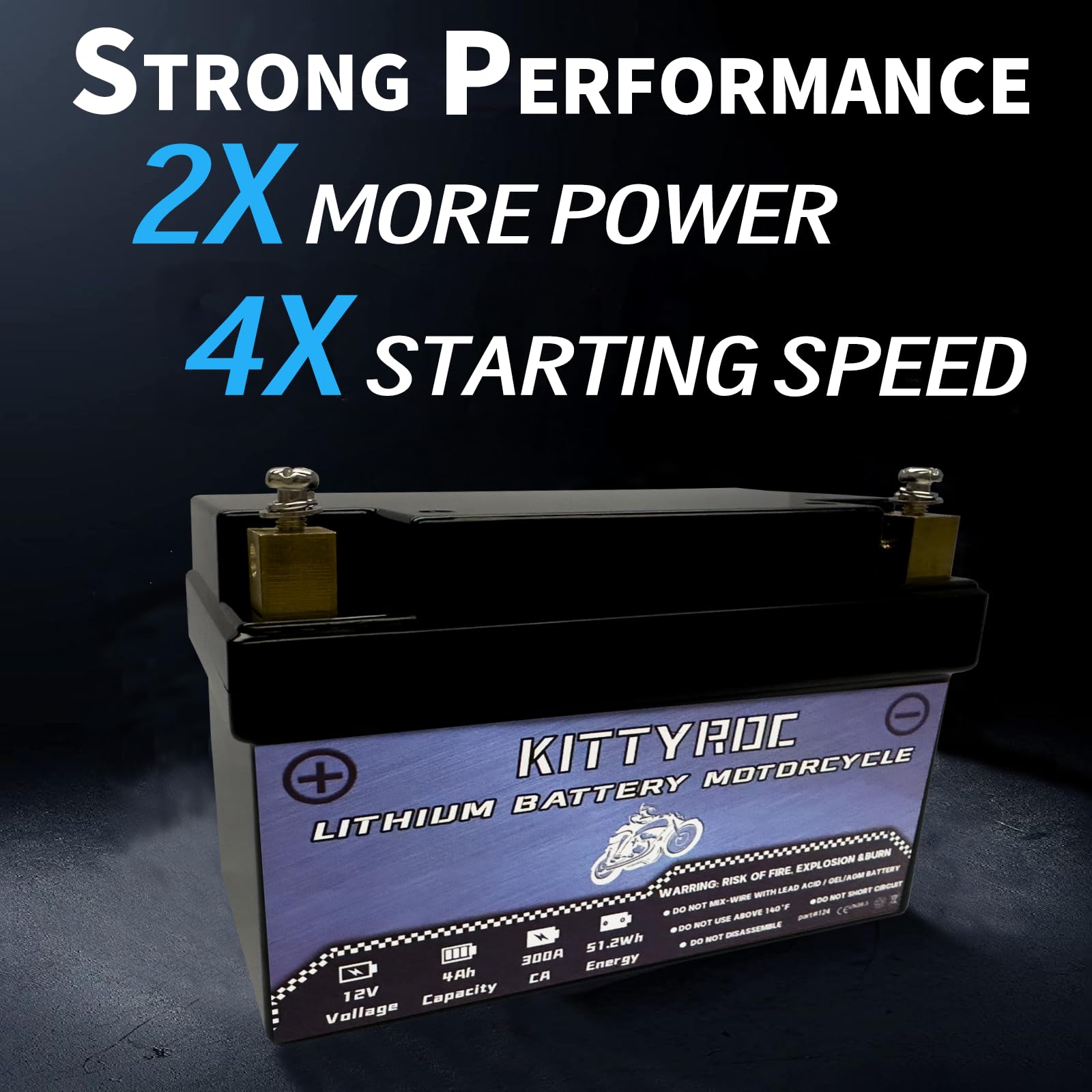 12V 4Ah 300A Batterie de moto au lithium,batterie de démarrage du moteur LiFePO4 avec BMS,batterie de remplacement pour VTT,UTV,tondeuse à gazon, jet ski, motoneige, 4WD,scooter et générateur