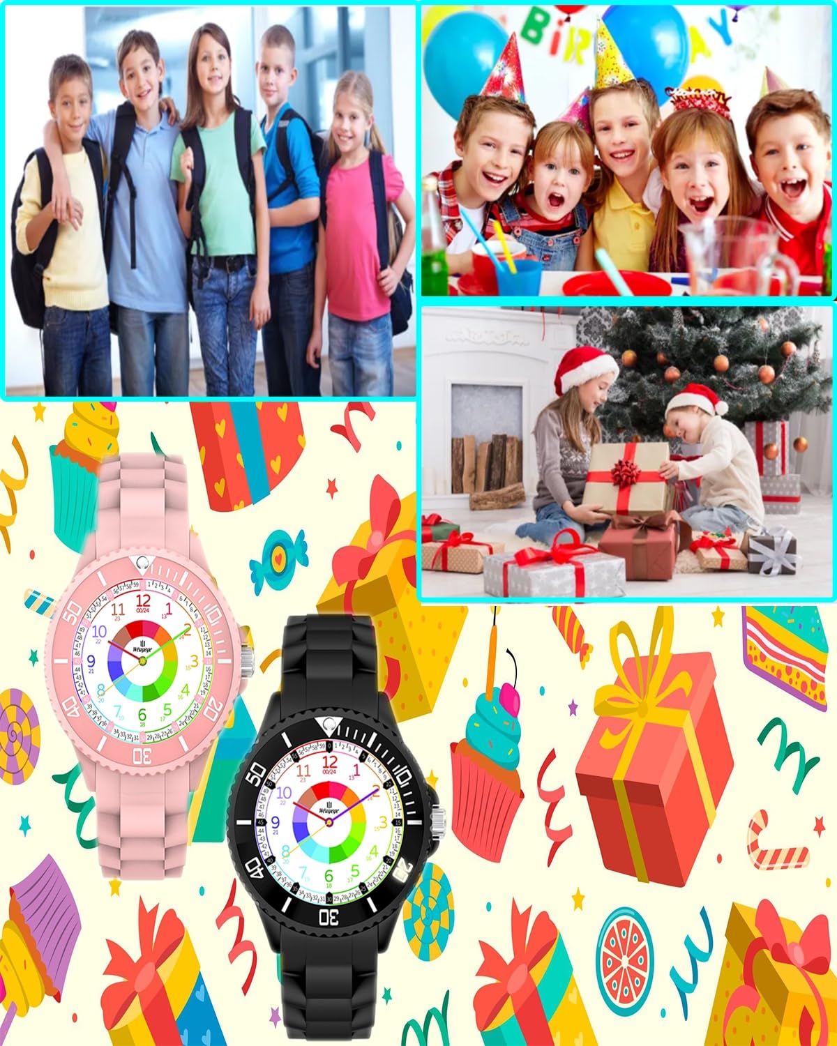 Orologio per Bambino Bambini,Orologio per bambini,Orologio da polso per bambinia,Educativo Orologio Bambina,Impermeabile 3ATM,4-18 Anni