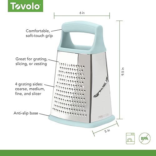 Miniatura 5 de Tovolo Elements - Rallador de caja de 4 lados, trituradora de queso de acero inoxidable con lados gruesos medianos de rebanadas finas, mango cómodo