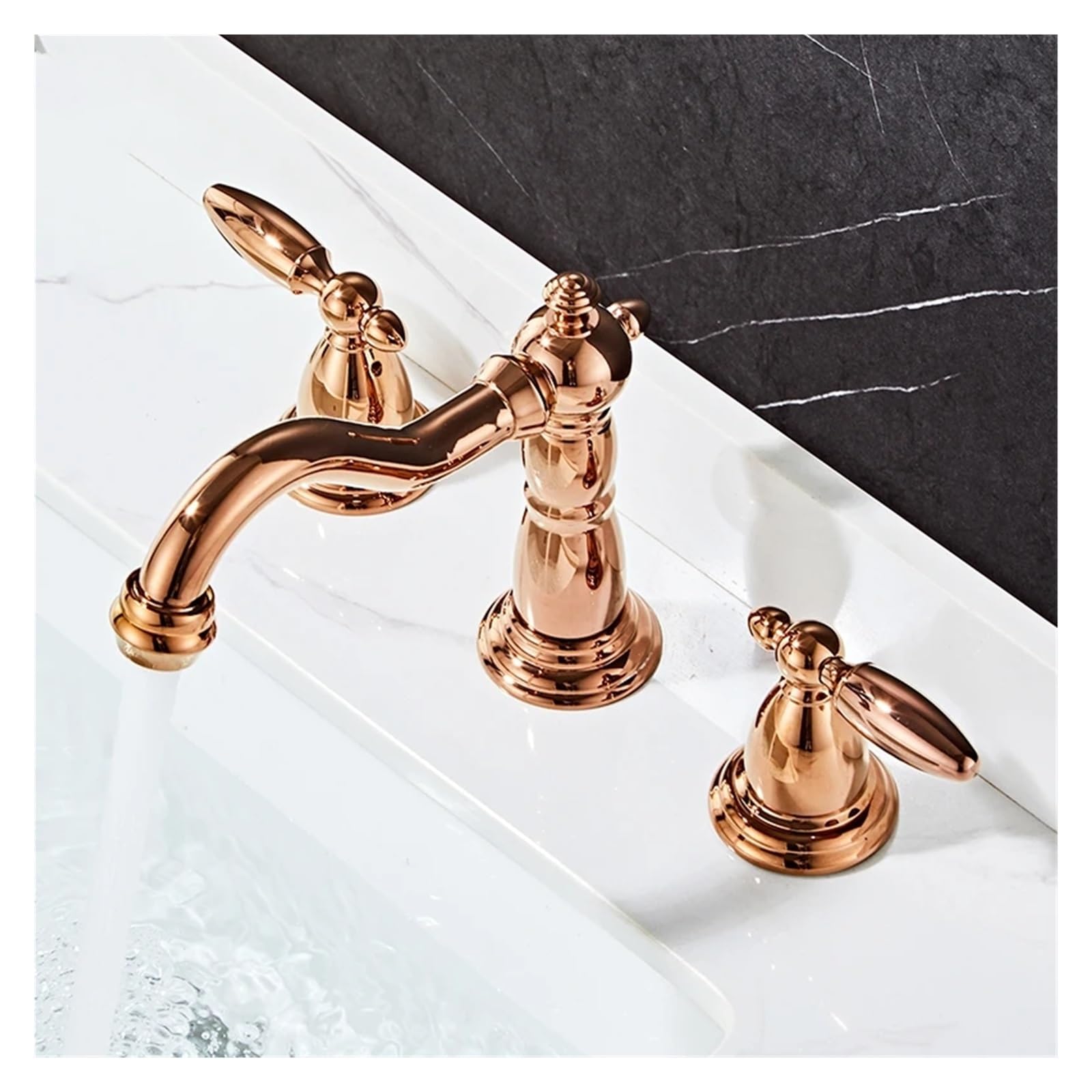 Rubinetto per Lavabo di Lusso in Ottone Massiccio Dorato, Rubinetto A Forma di Cigno Dorato, Doppia Maniglia in Cristallo, Miscelatore per Lavabo A Tre Fori, R,One Color-G3/8