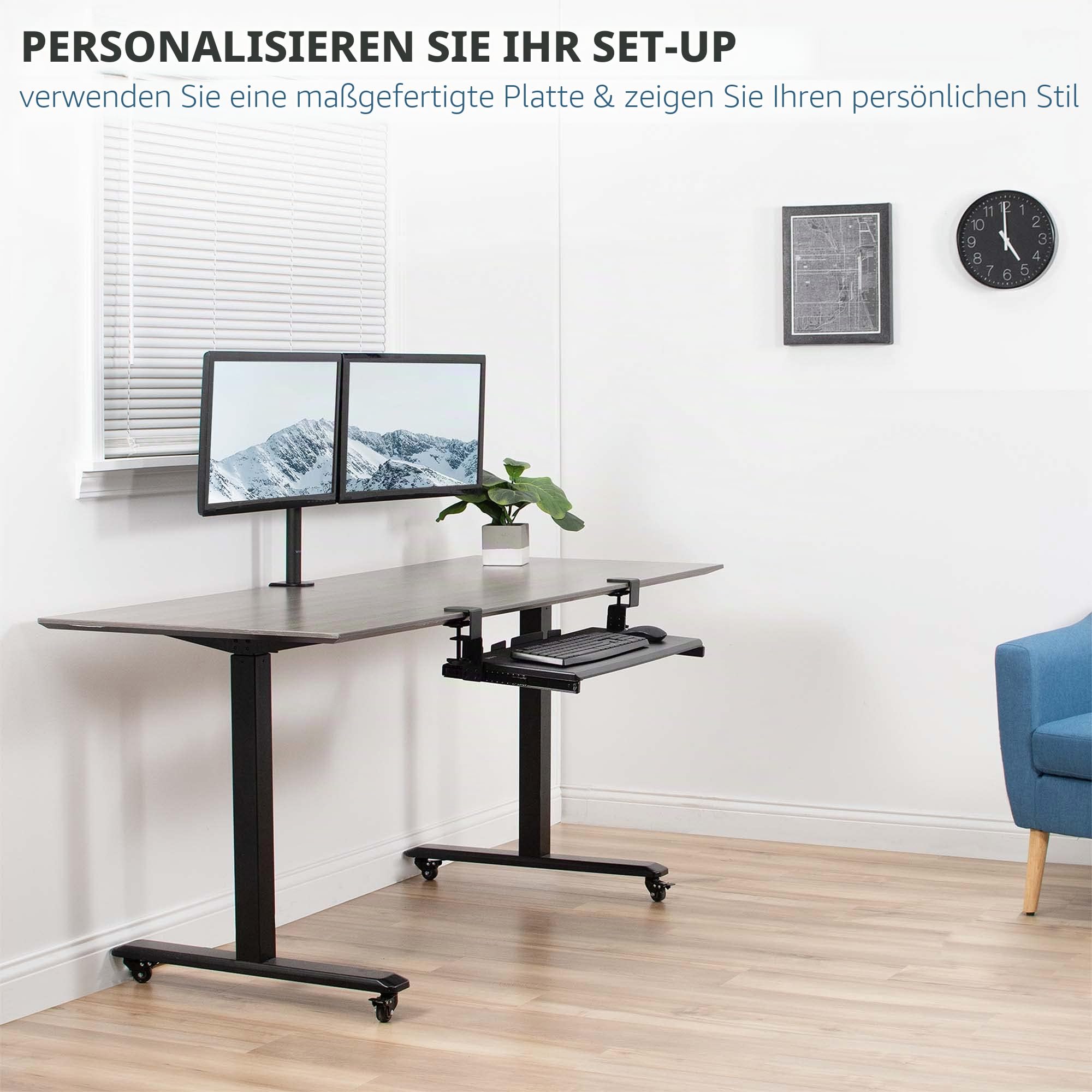 VIVO MOUNT-RAIL02H Höhenverstellbare Klemme und 30,5 cm Schienenset für DIY-Holz-Tastaturablagen (Ablage nicht enthalten), Untertisch-Auszugsschiene mit C-Klemmen-Befestigungssystem, Schwarz