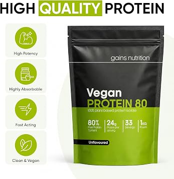 GN Vegan Protein 80 Protein Powder | 1kg Unflavoured Pea - Plant Based Protein-Powder | 24g per Serving | Non-GMO, Gluten & Dairy Free