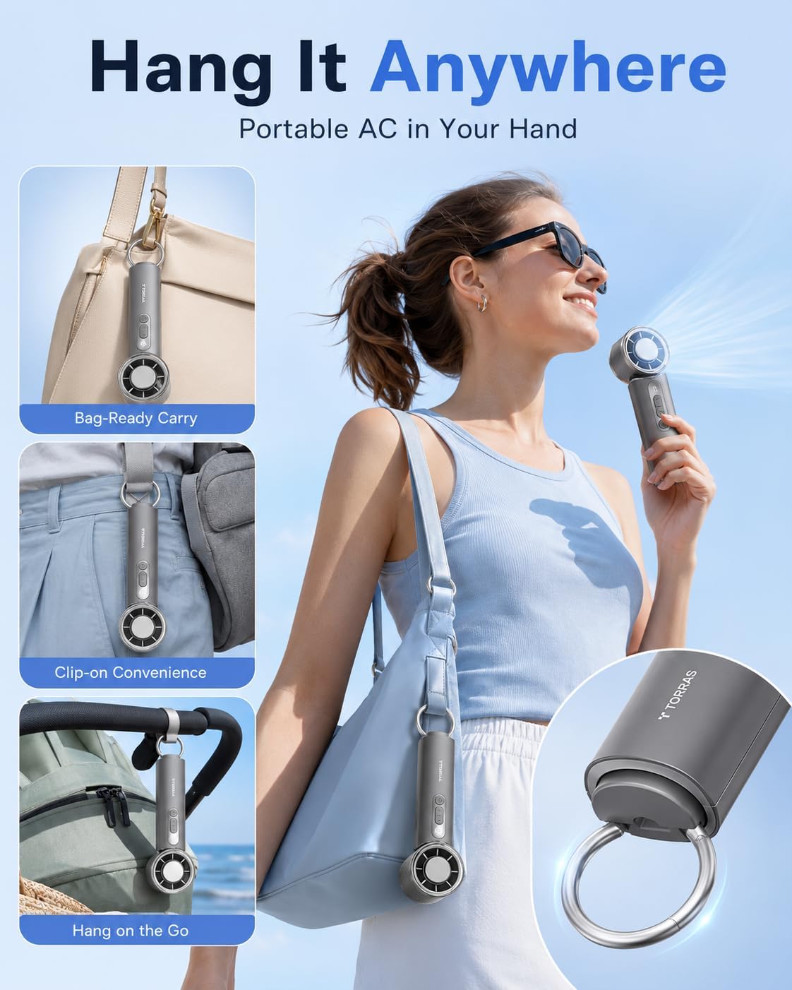 TORRAS COOLiFY Iva Go 2026 Handheld Fan with Ice Cooler, [Chill by 50°F], 0-100 Adjustable Speed, Super Mini Powerful Portable Fan 4900mAh Rechargeable, Hand Fans for Travel Essentials, Ivory