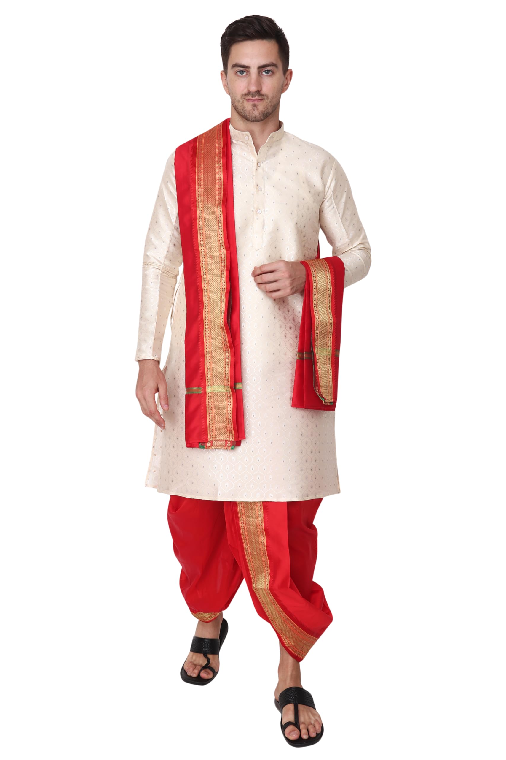 Readymade Dhoti for men with Sherwani Style Silk Kurta, Suitable for Marriage, Pooja, Festival-image-7