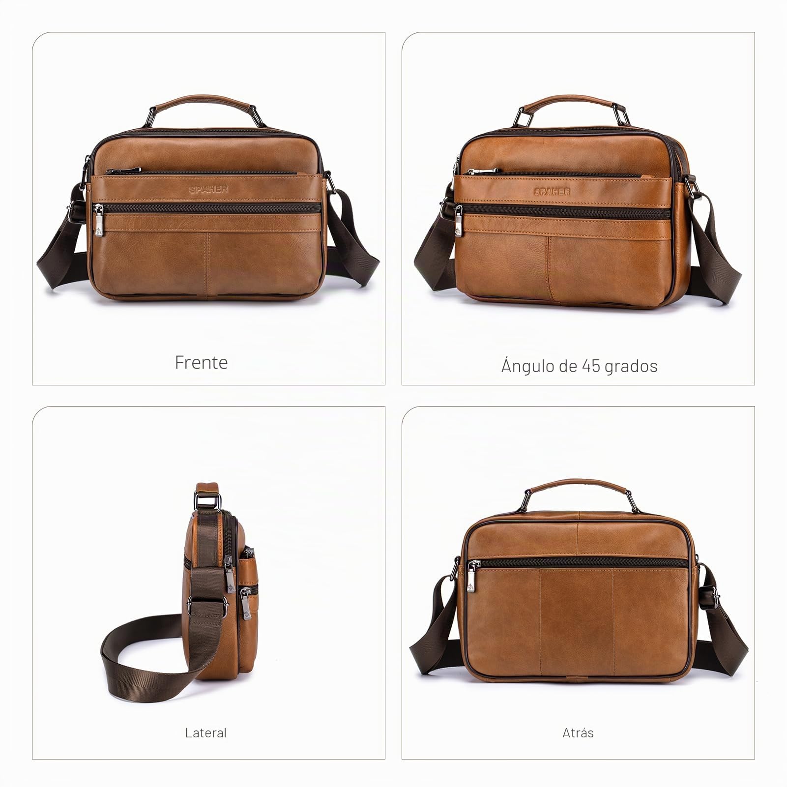 SPAHER Bolso Hombre Bandolera Piel Grande Bolso Caballero Bandolera Cuero Hombre Bolso Bandolera Hombre Bolsos Hombre de Cuero Mariconeras para Hombres Bolsos de Hombre Bandolera Man Bag