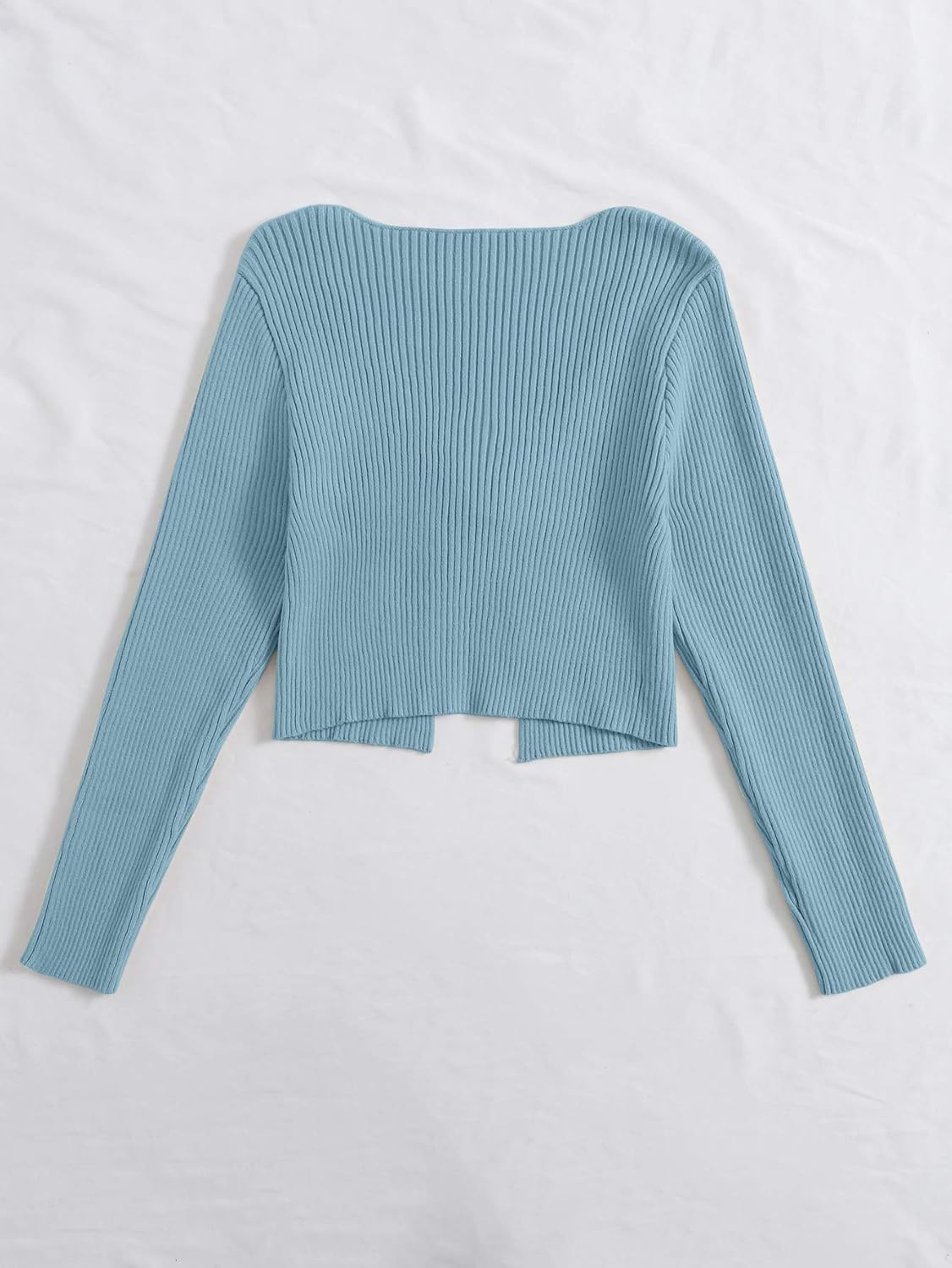 Floerns Women's Tie Front Long Sleeve Rib Knit Shrug Sweaters Cardigan Crop Top - Image 3