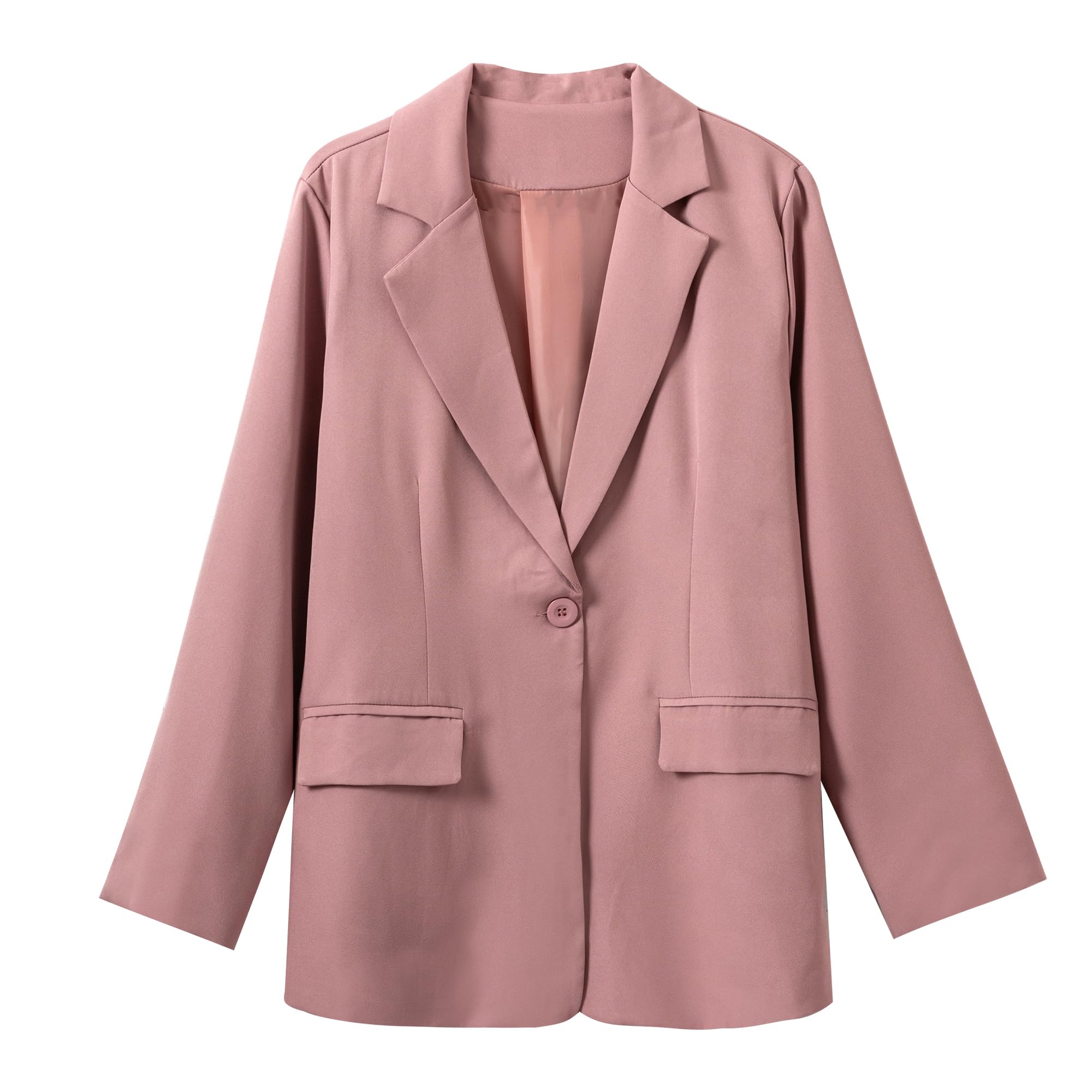 Womens Blazer Jacket Soft Dusty Pink Oversized Suit Coat with Notch Lapel One Button Front Front Pockets