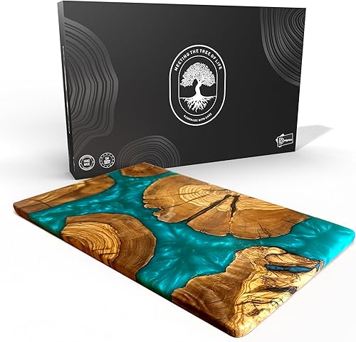 Tabla de queso hecha a mano de madera de olivo con resina, tablas de embutidos y bandeja para servir, tabla de servir epoxi de madera, tabla de