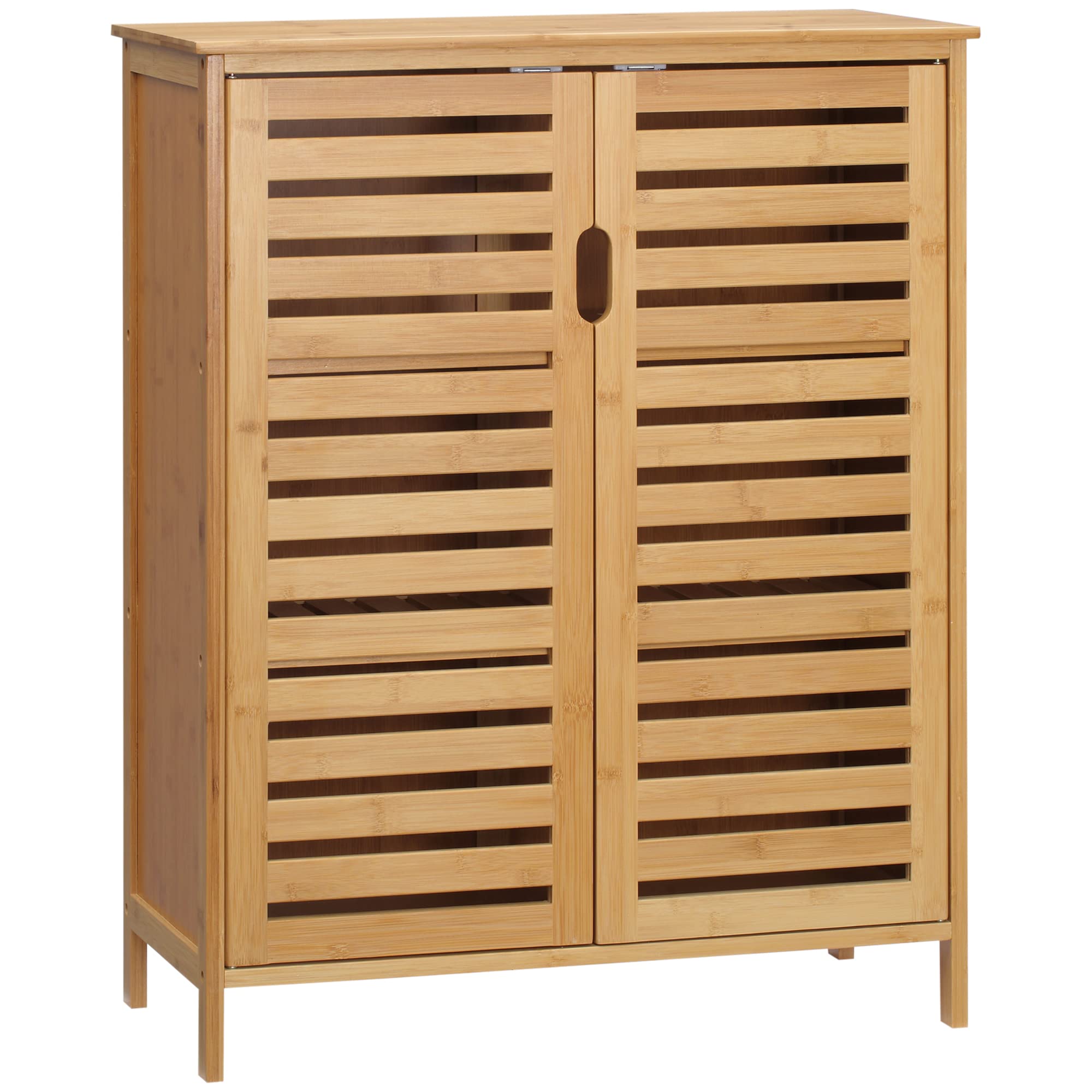 kleankin Mobile Bagno Moderno a 2 Ante, Armadietto da Bagno con 2 Ripiani Ventilati in Bambù, 68x32x86 cm, Color Legno