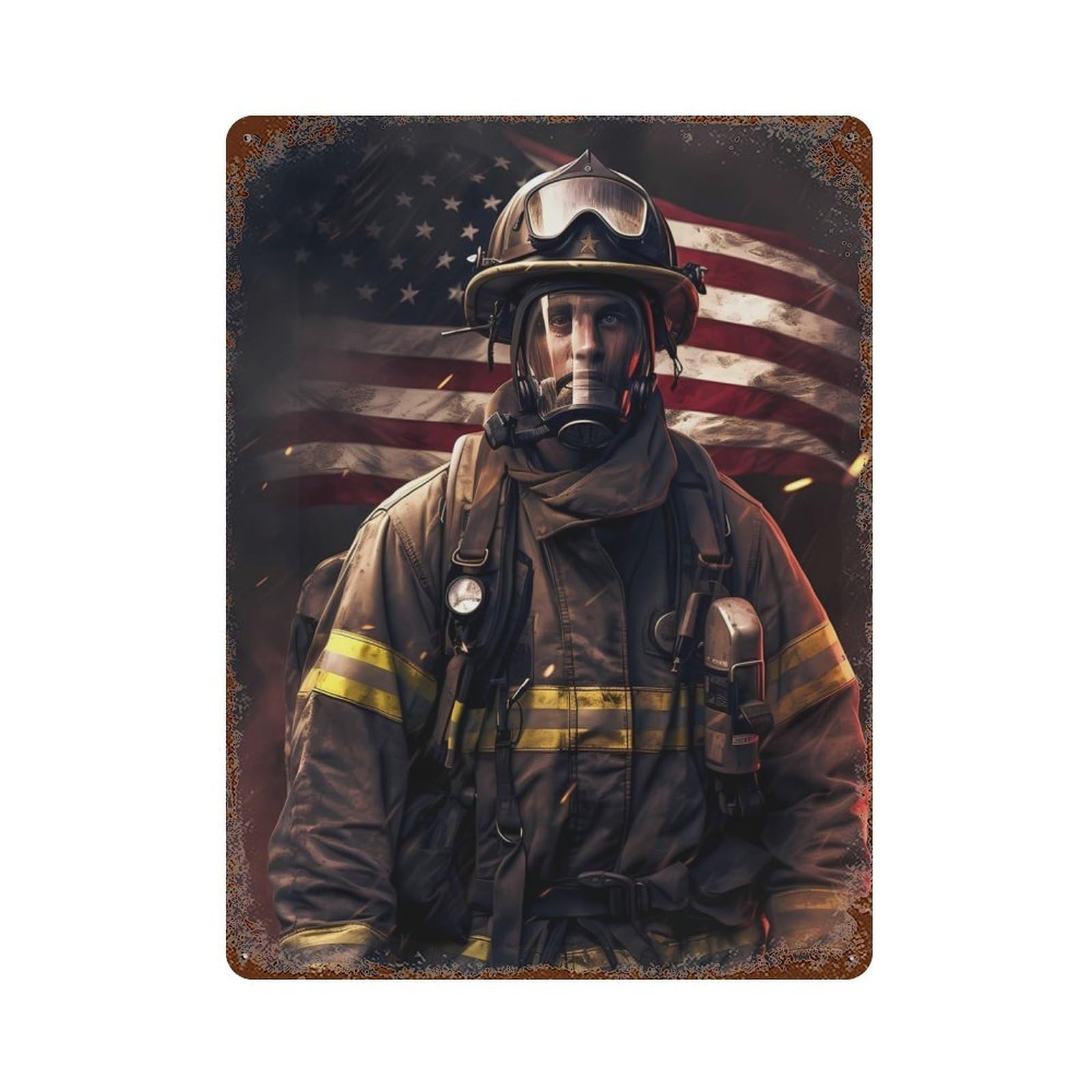 Firefighter USA Decorative Tin Sign 15.7"x11.8", Industrial Home Decor for Garage, Pub Or Kitchen
