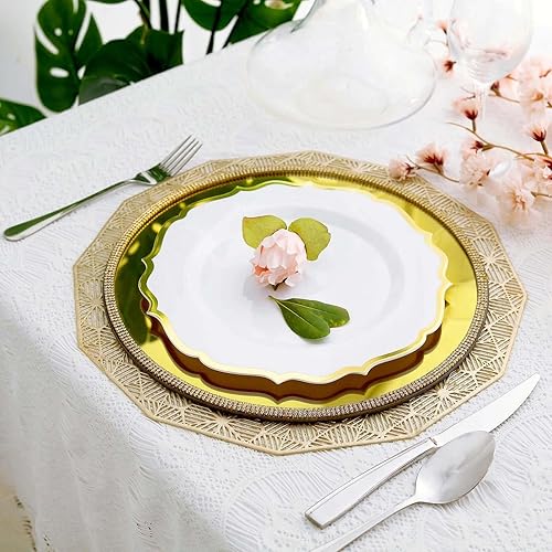Miniatura 6 de Efavormart - Paquete de 10 platos de plástico blanco de 10 pulgadas con sello caliente, borde festoneado, dorado para bodas, recepciones al aire