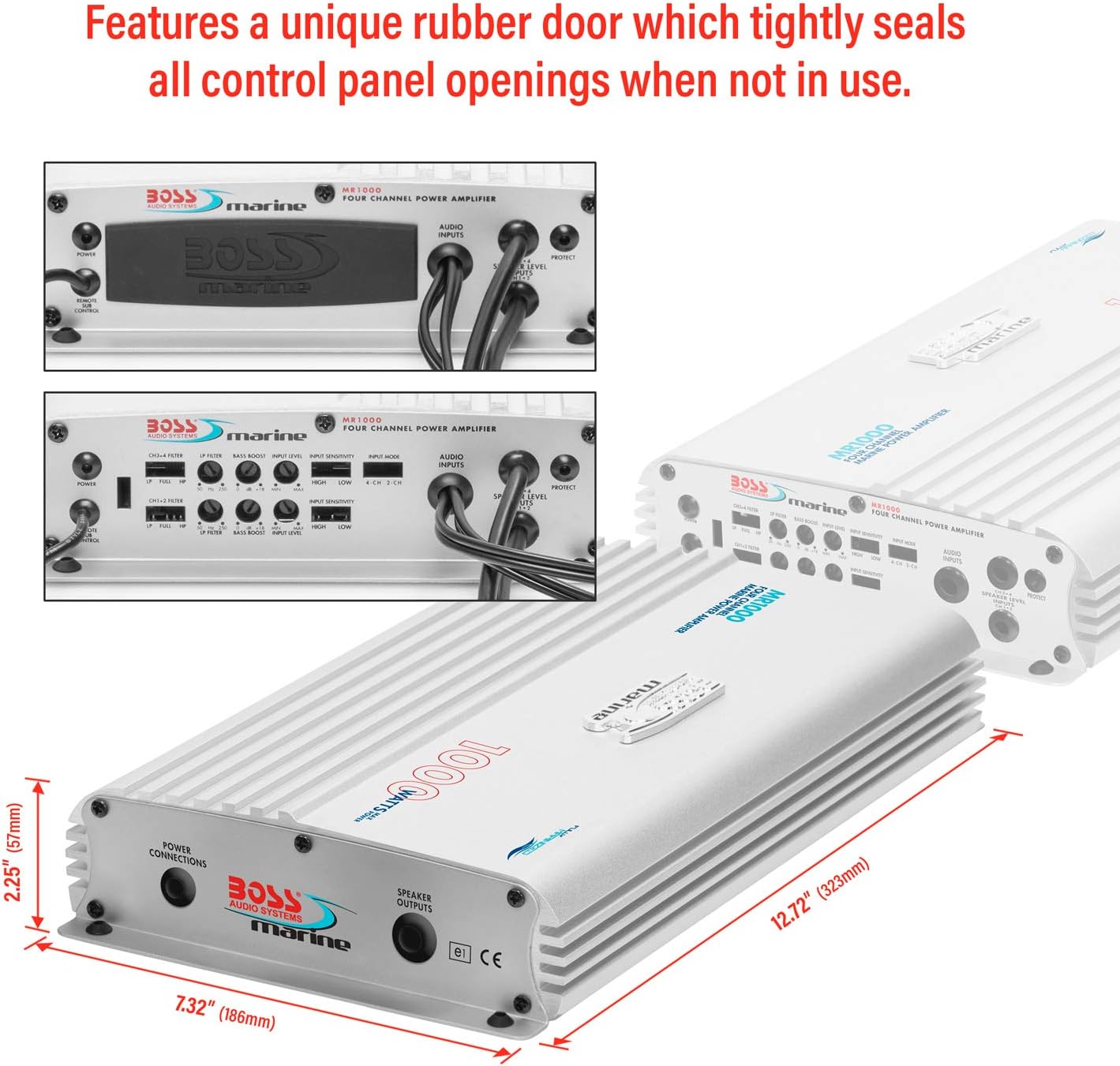 BOSS Audio Systems MR1000 with rubber door and dimensions
