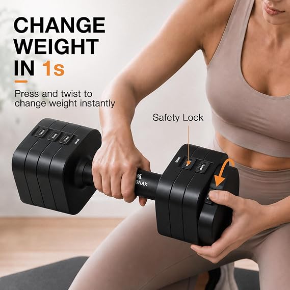 Amonax Adjustable Dumbbells Set for Women, Pair, 1-2.3 kg or 1-5 kg Each