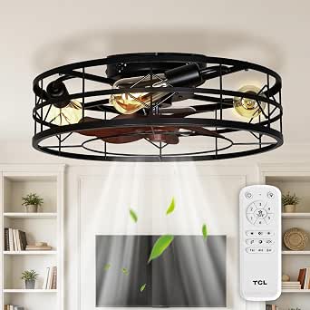TCL 20" Black Caged Low Profile Ceiling Fans with Lights & Remote