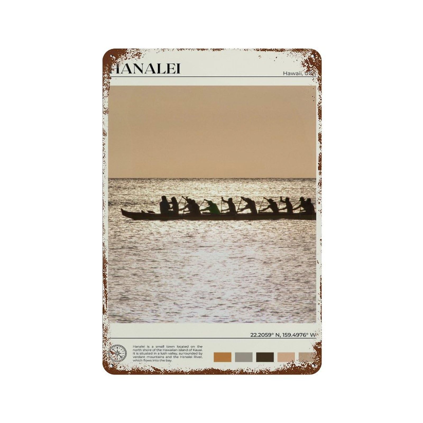 xiaoxiaoshen Real Photo Hanalei Decor Hawaii Wall Decor Art Metal Tin Poster Modern Home Decor Art Home Bar Shop Decorations Vintage Sign 30x20cm