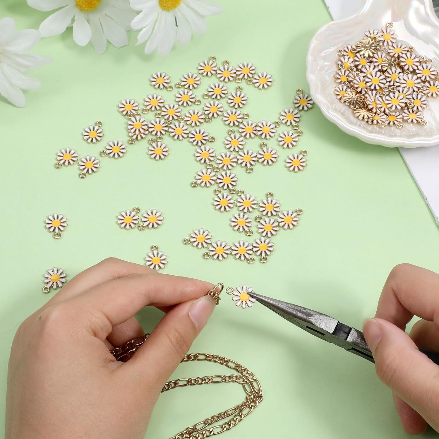 Enamel Daisy Small Flower Charms, 100PCS Mini Floral Daisy Themed Gold Plated Pendant for Bracelets Necklaces Earrings Jewelry Making Findings Purse Keychains DIY Crafts Handmade Gifts Accessories - Image 4