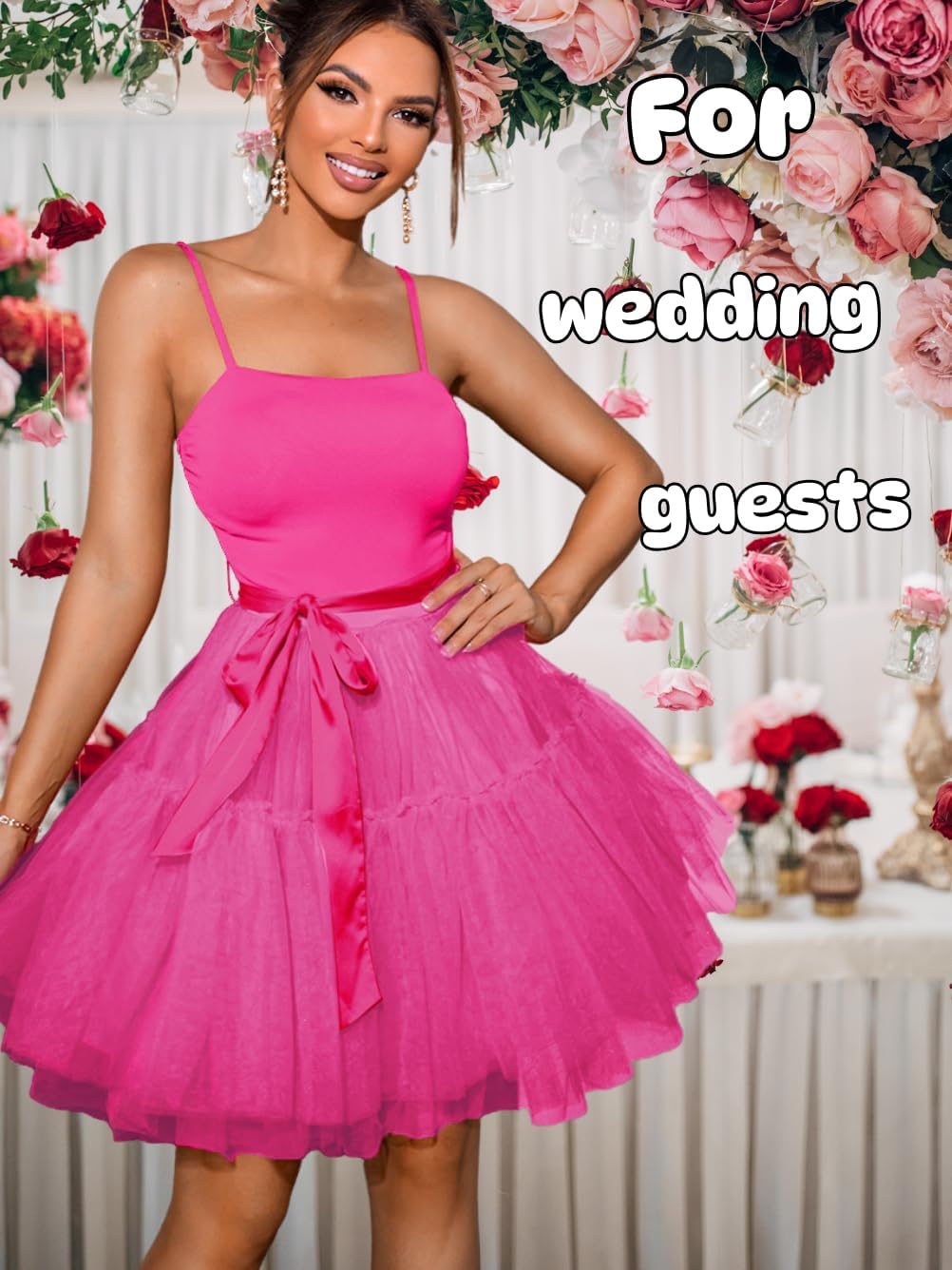 Kaei&Shi Poofy Short Tulle Dress,Spaghetti Strap Semi Formal Dresses for Women,Elegant Birthday Outfit Homecoming Cocktail - Image 6