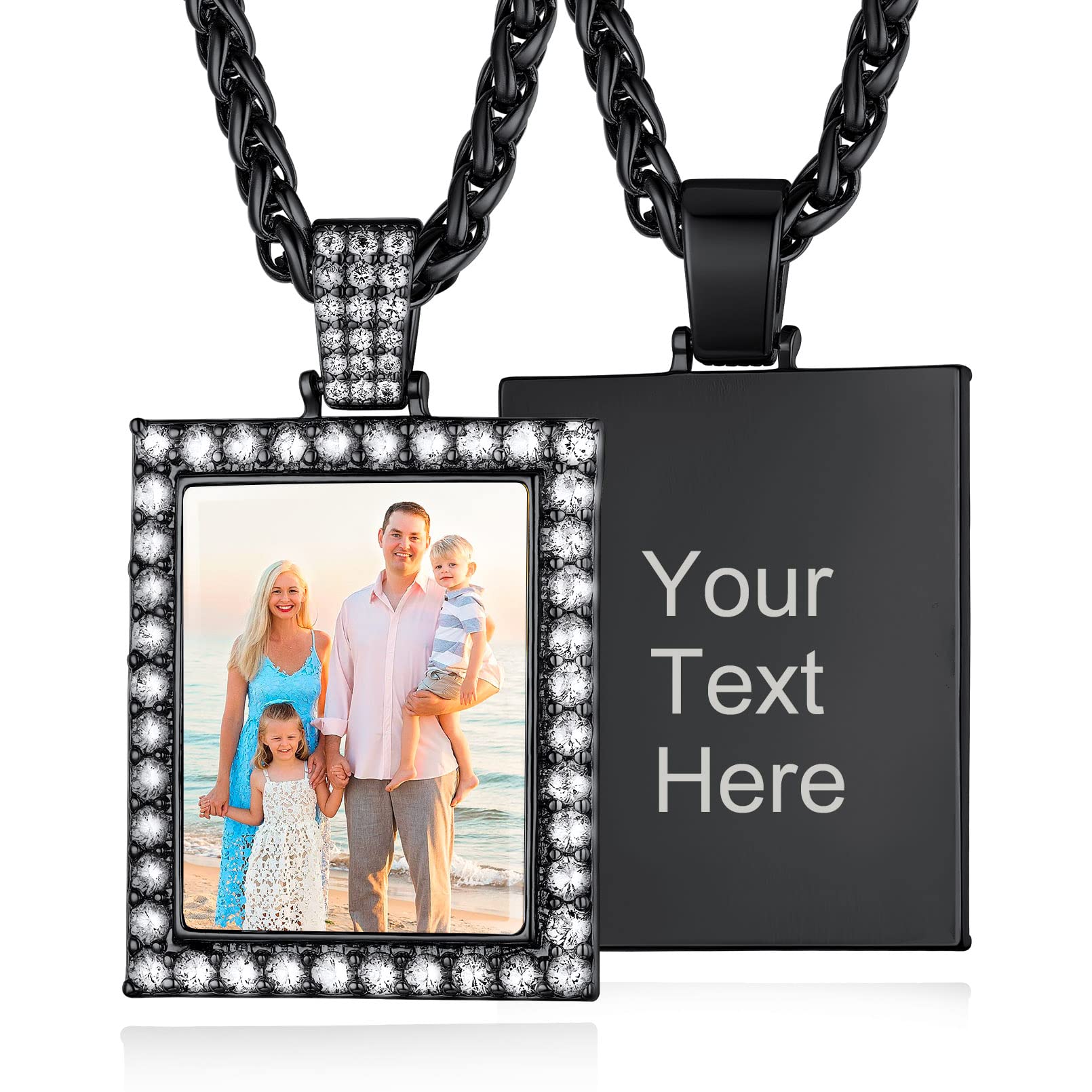 Custom4U Picture Necklace Personalized Photo Circle Chain for Men Women