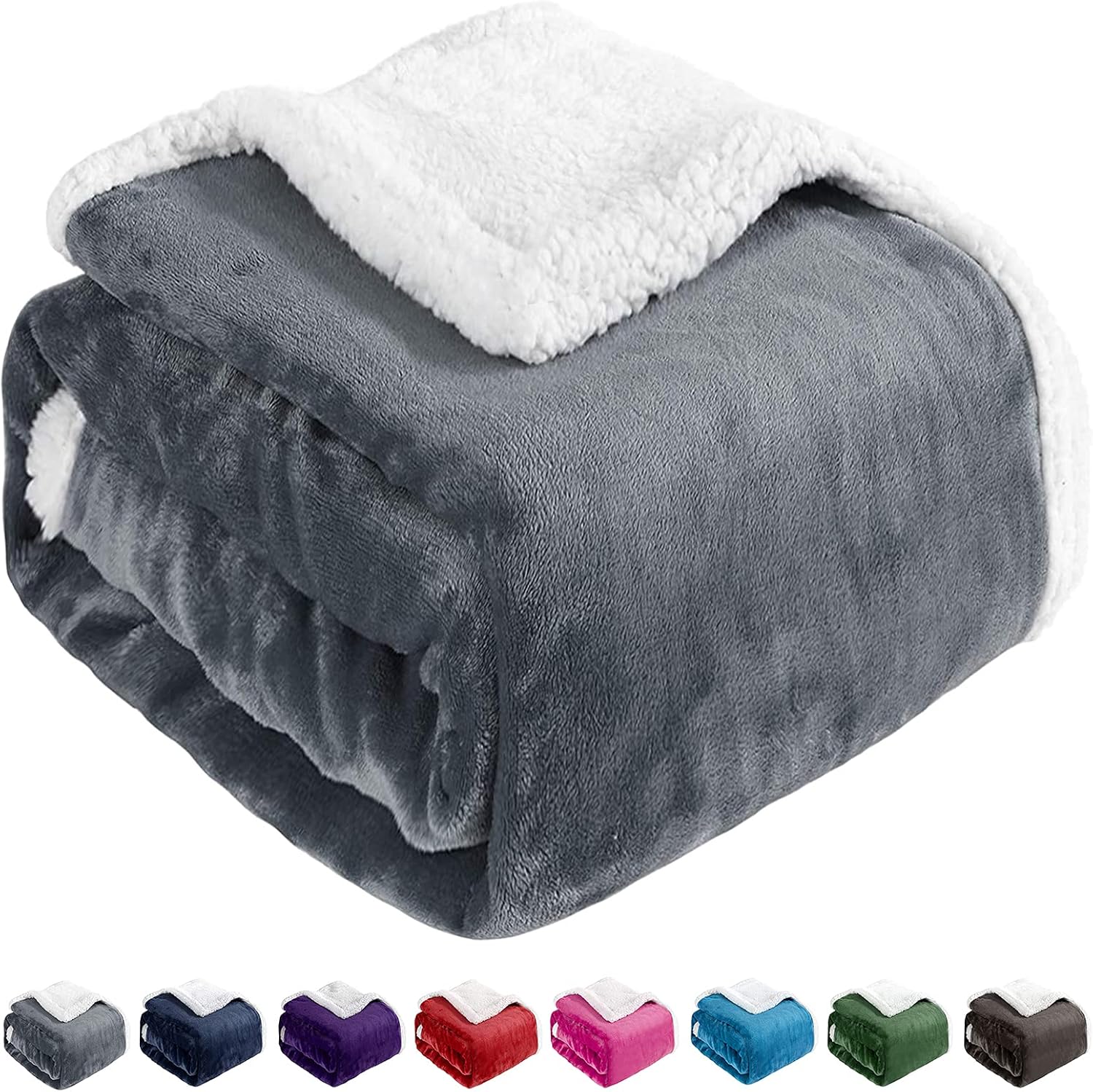 BEAUTEX Sherpa Fleece Throw Blankets, Soft Fluffy Flannel Plush Blanket and Throw, Fuzzy Cozy Grey Cuddle Blankets for Couch Bed Sofa Adults (50" x 60", Grey) : Home & Kitchen