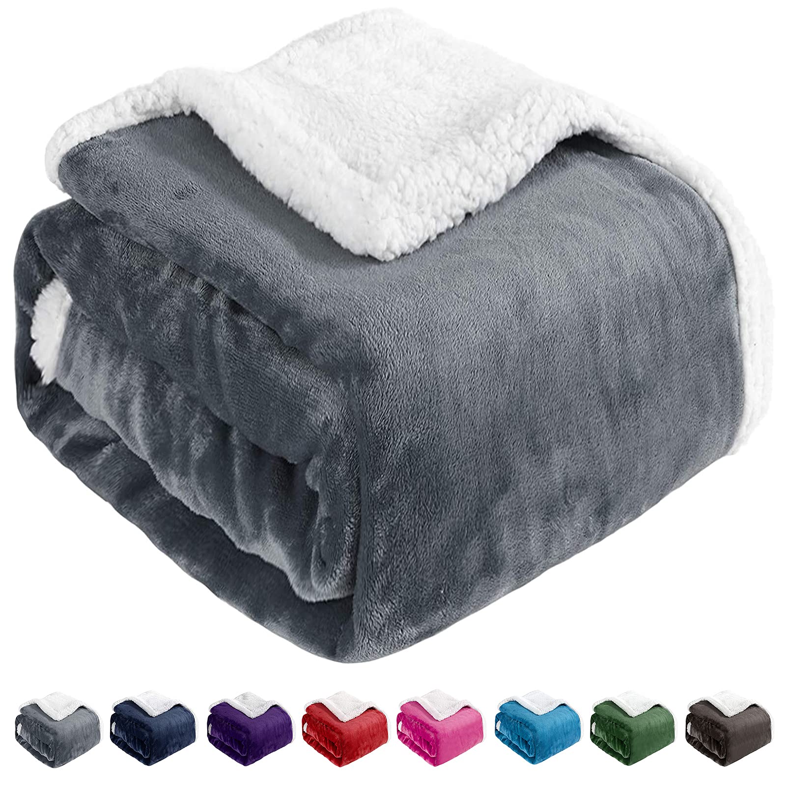 beautex sherpa fleece throw blankets, soft fluffy flannel plush blanket and throw, fuzzy cozy grey cuddle blankets for couch bed sofa adults (50" x 60", grey)