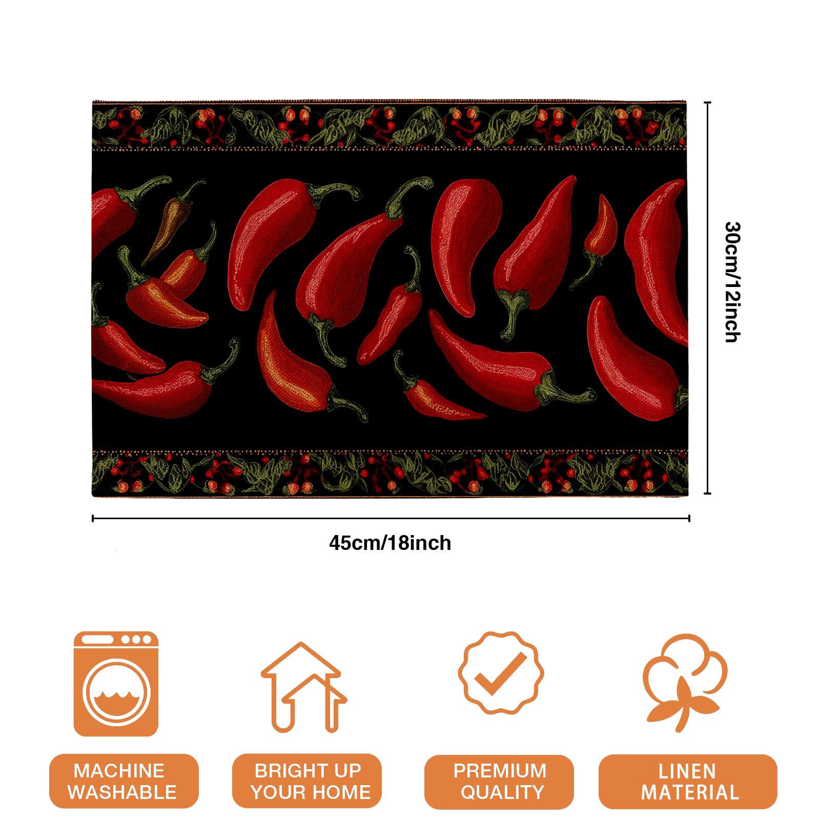 Juego de 6 manteles Individuales con Estampado de Chiles Rojos Vibrantes,