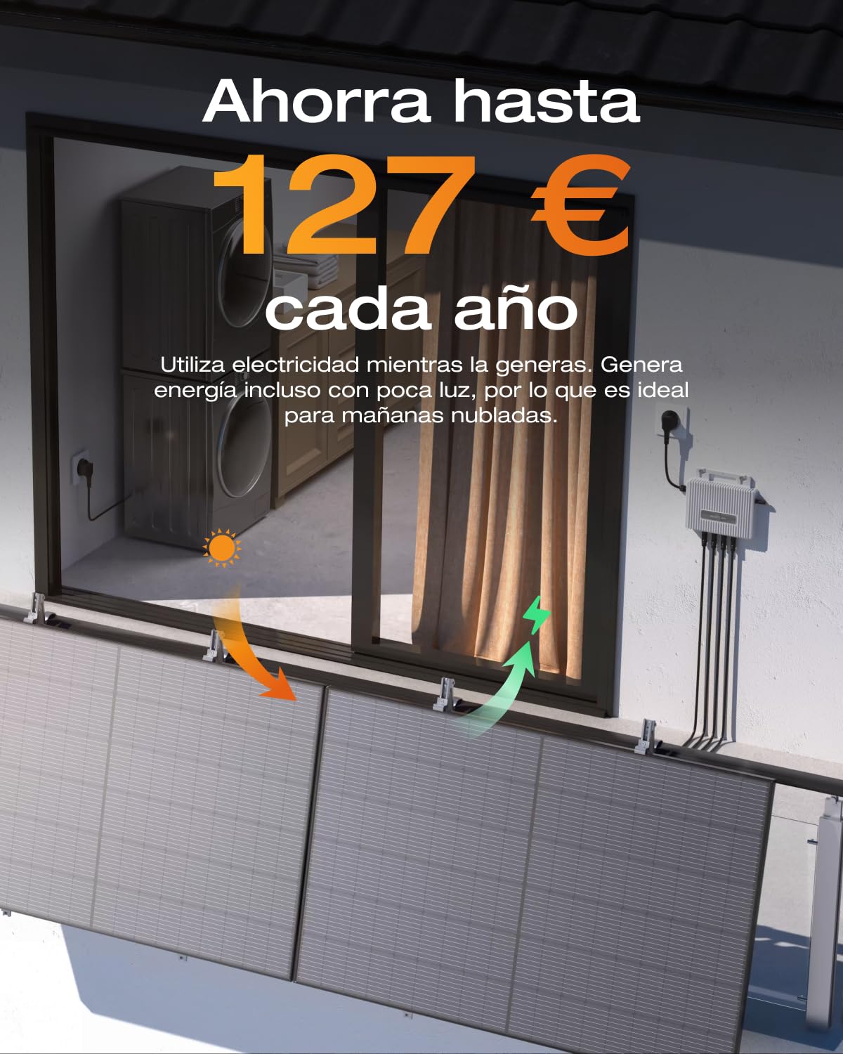 Kit solar ECOFLOW STREAM, inversor de 800W, 2 panele solare FV 400 W, inversor de inyección a red inteligente con WiFi y control mediante aplicación para balcones, jardines, techos, paredes verticales