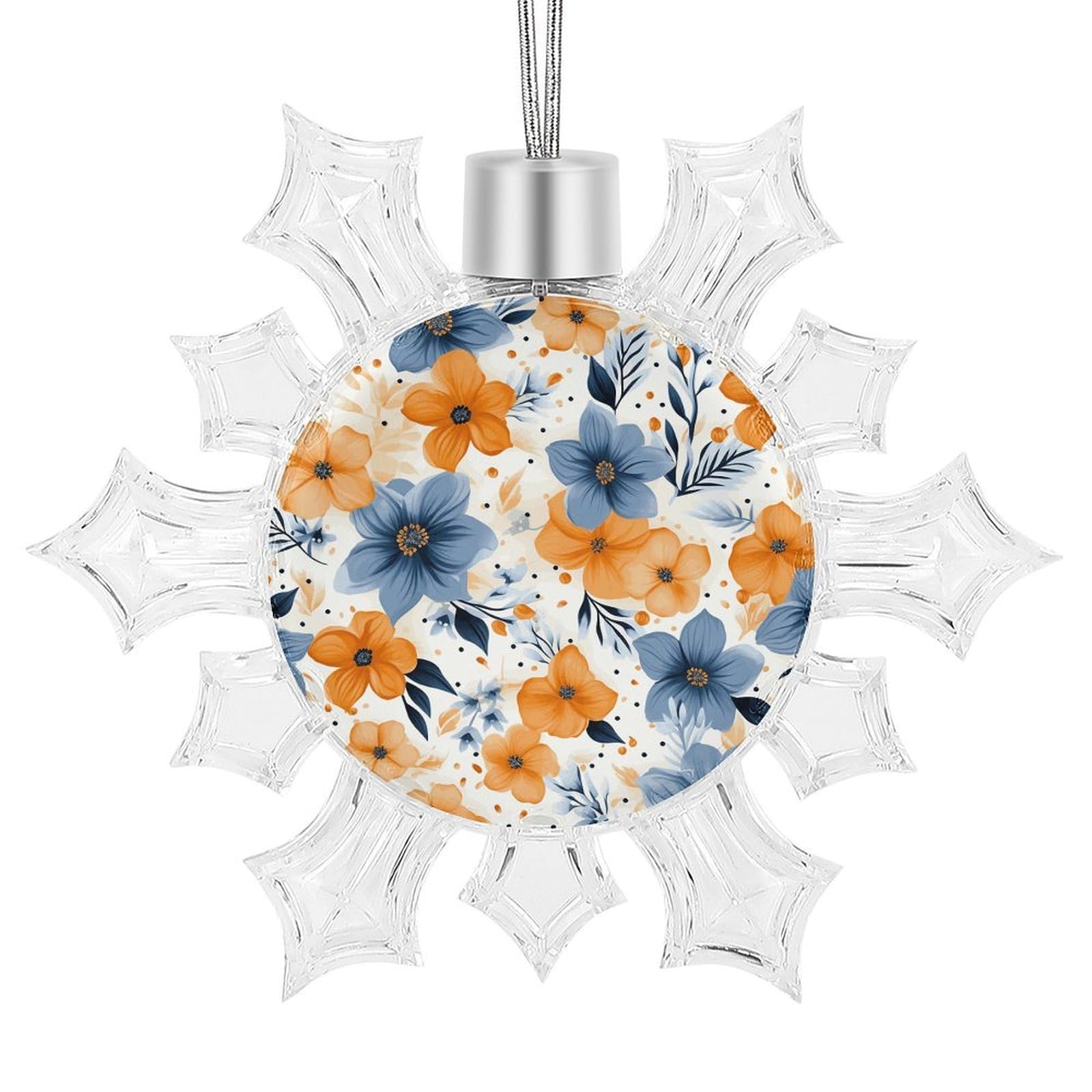 Blue and Orange Flowers on White Background Snowflake Ornaments Cute Snowflake Pendant Exquisite Christmas Tree Ornaments for Christmas Weddings New Year Birthday Holiday Celebration