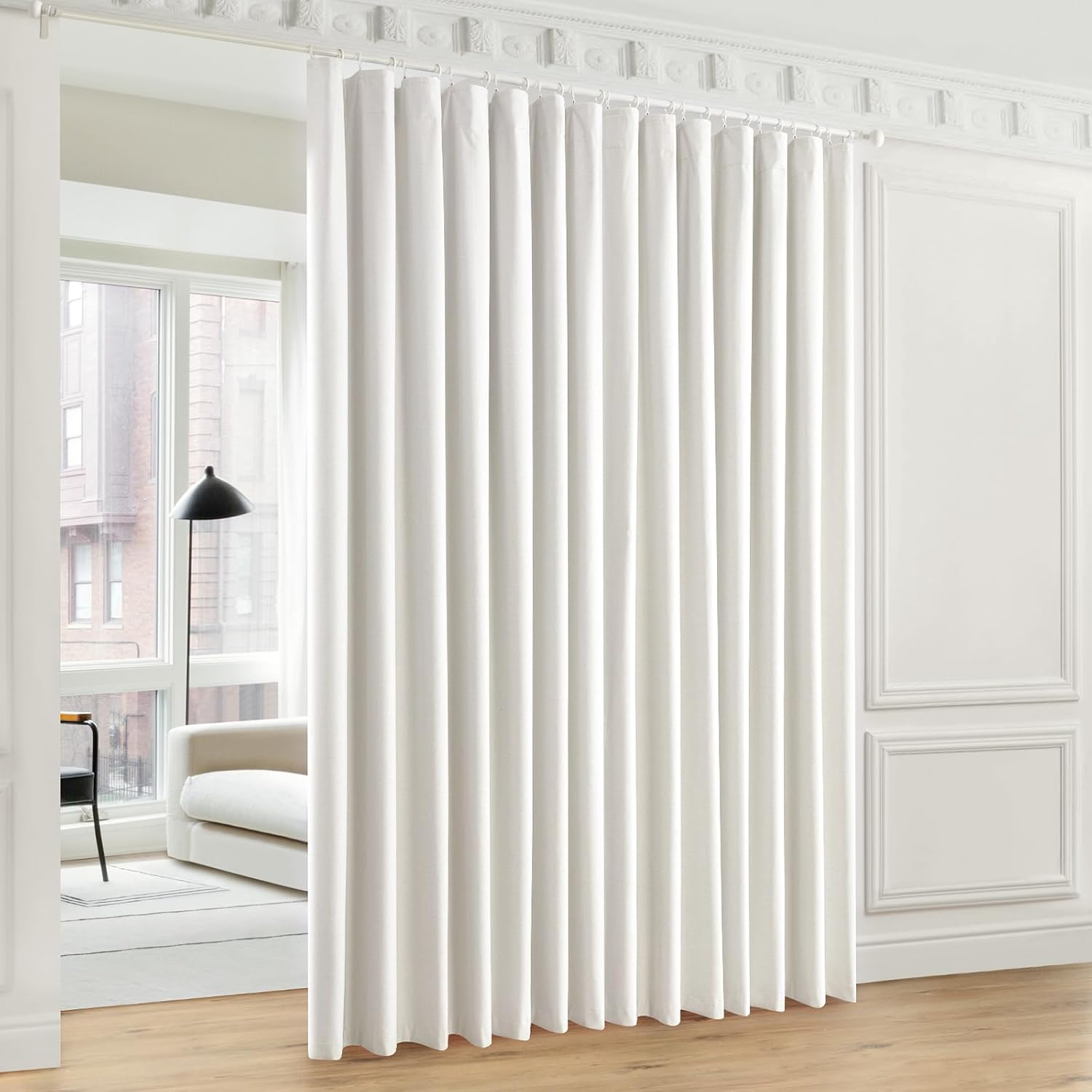 100% Blackout Curtains 84 Inch Length 2 Panel Set, 100 Inch Wide Heavy Duty Flax Linen Soundproof Curtains for Sliding Door, W100 x L84 Inch- Ivory 100"W x 84"L (Pack of 2) Ivory--3 in 1