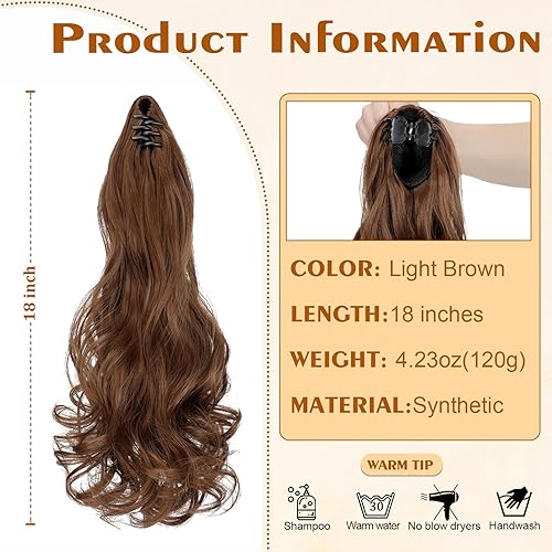 Miniatura 2 de Extensión de cola de caballo de 18  Garra Ondulado Rizado Clip en Cola de Caballo Extensión de Cola de Caballo de Aspecto Natural Extensiones de