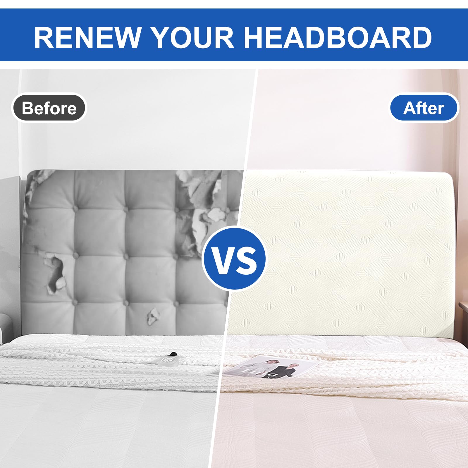 Ystyle Copri Testiera Letto, Copri Spalliera Letto Matrimoniale/Singolo Elasticizzata, Copertura Testata Letto Matrimoniale Lavabile, Headboard Cover Antipolvere Universale(180CM, Bianco)