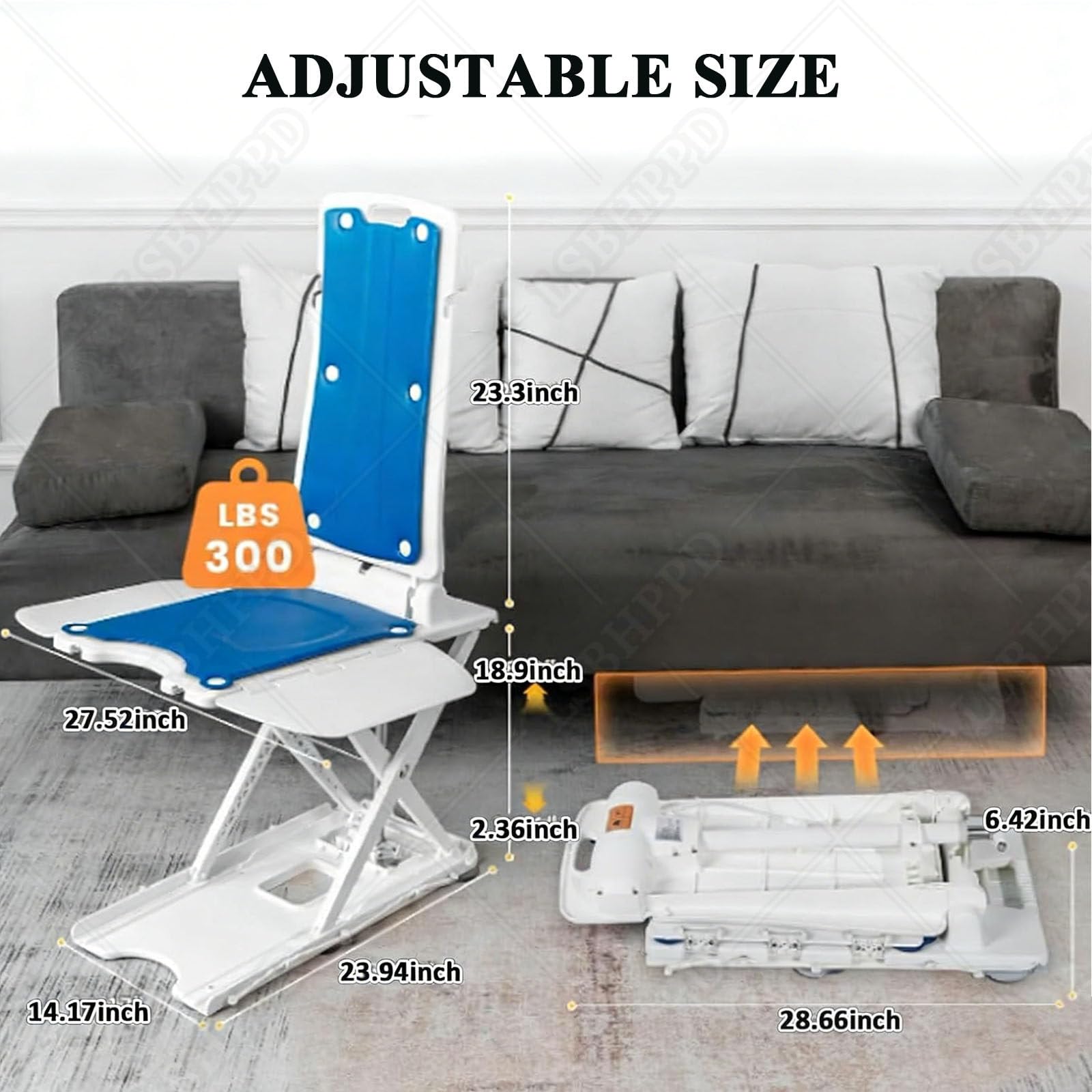 Sollevatore elettrico per sedia, sollevamento a pavimento, supporta fino a 139,7 kg, impermeabile IPX8, design pieghevole e ricaricabile senza fili, assistenza rapida per il recupero della caduta