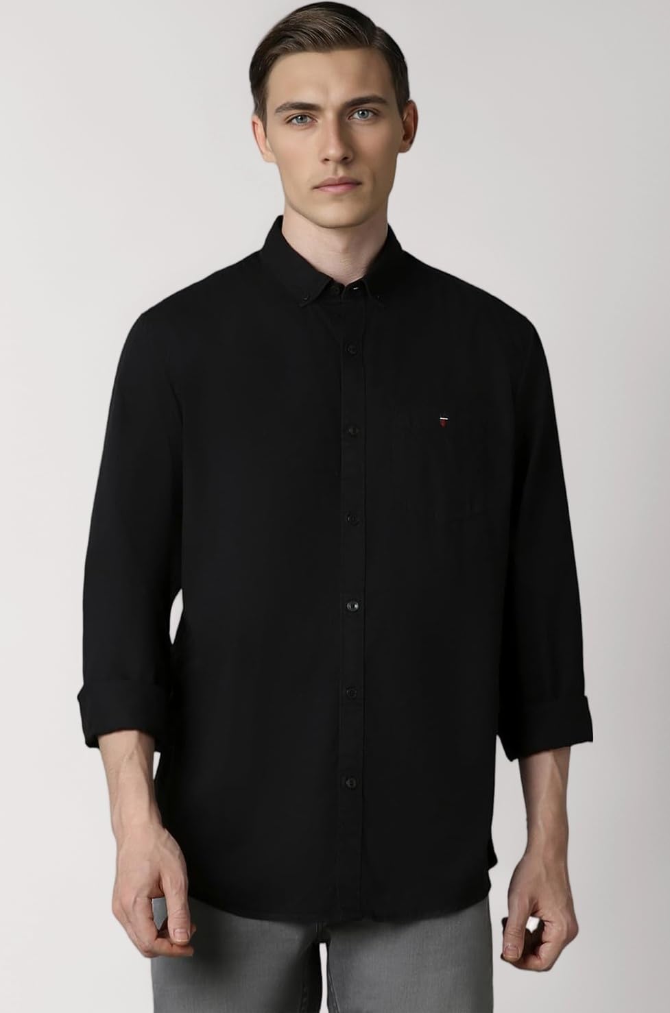 Louis Philippe Men's Slim Fit Over Dyed Color Depth Comfortable and Durable Soft Handfeel Full Sleeve Solid Casual Shirt