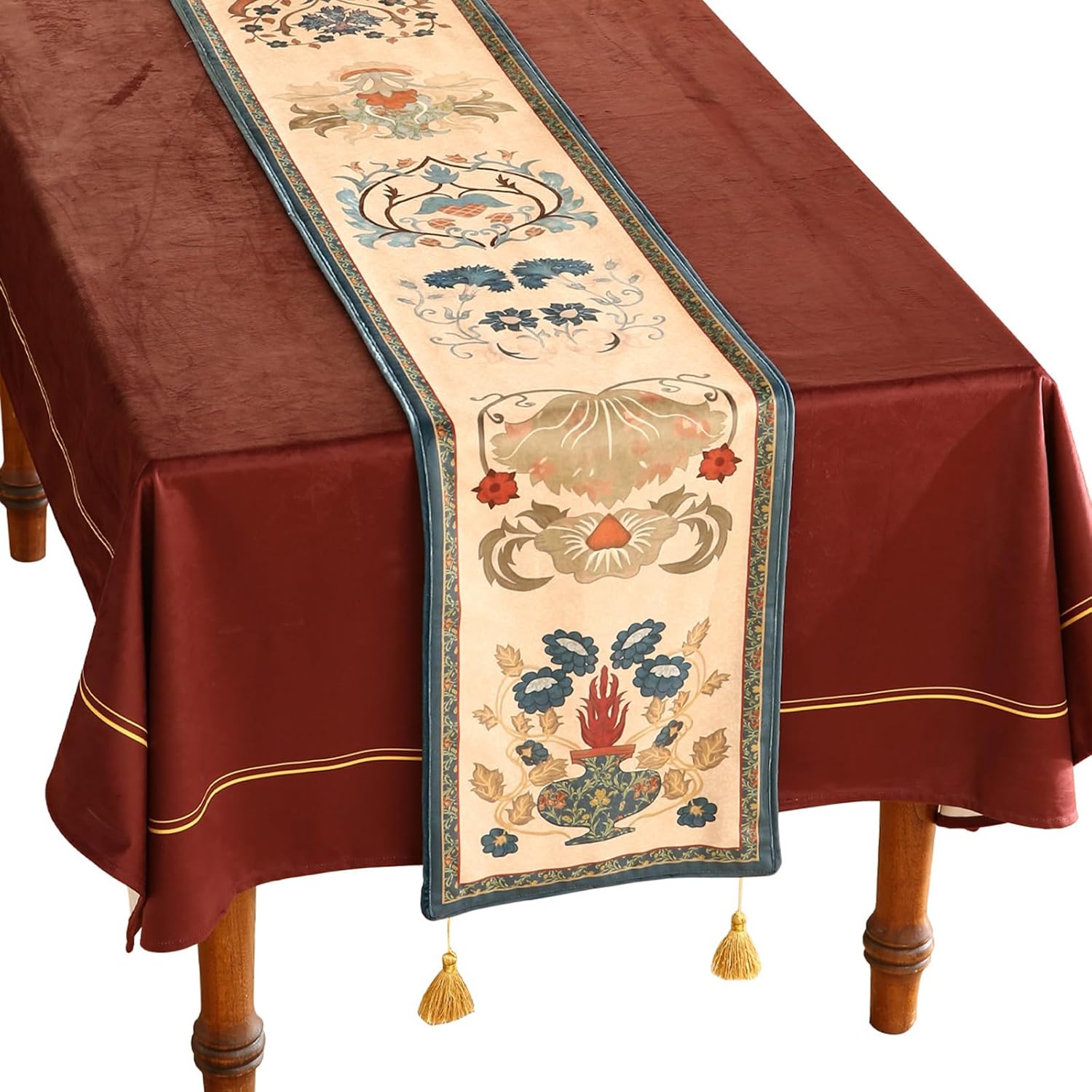 patdrea designer casual wild floral velvet table runner 87 inch long, brown occult bouquets pattern table mat, decoration for kitchen dining coffee table cabinet banquet thanksgiving,12"*87" herbert e velvet 12"*87"