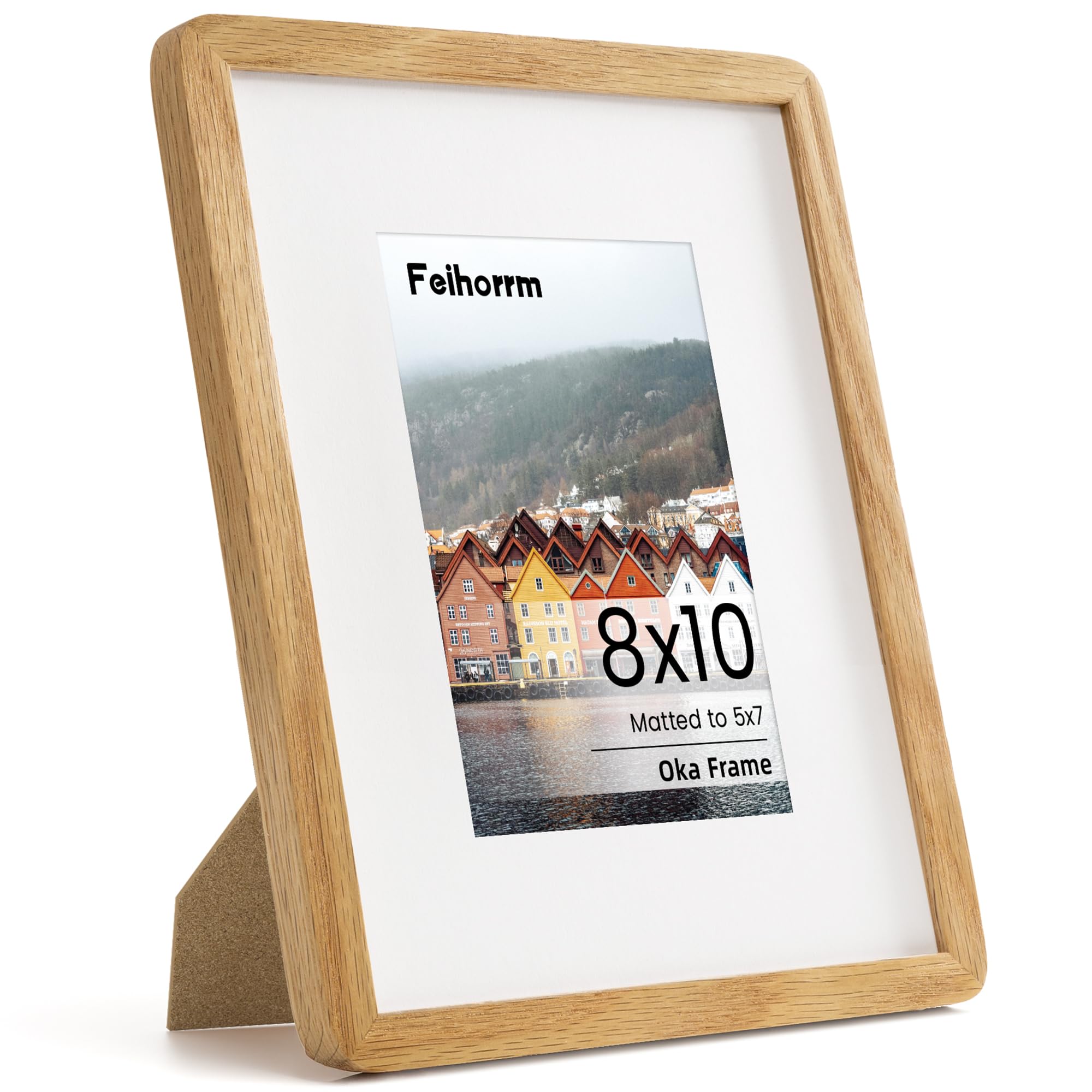 8x10 Picture Frame Natural Oak Solid Wood Photo Frame with HD Tempered Glass,Handcrafted Wooden Rounded Corner 8x10 Frame Matted to 5x7 Photo Frame, Wall or Tabletop Decor
