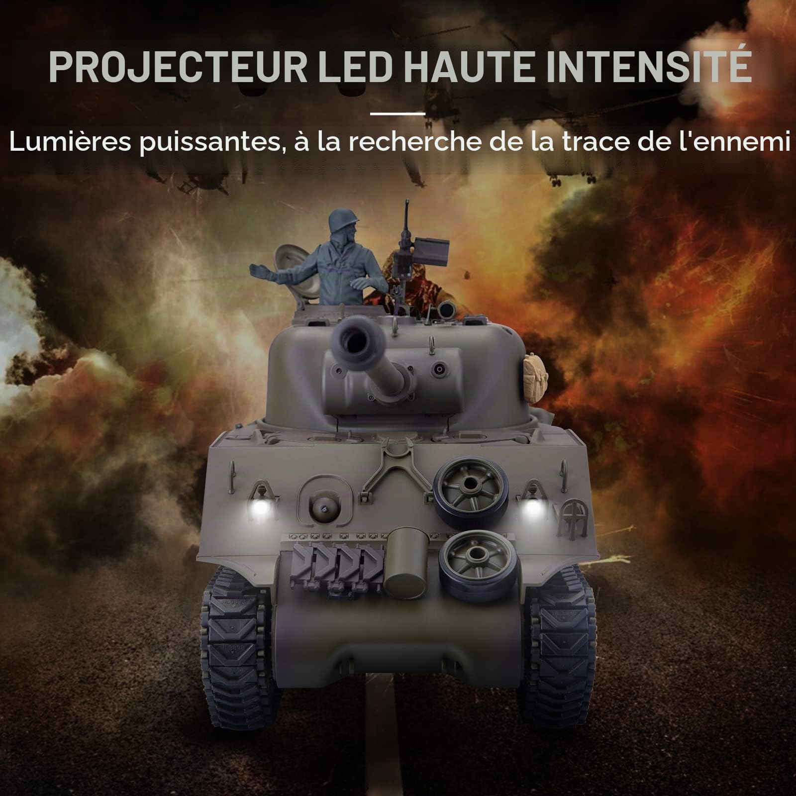 Réservoir RC 1/16 pour adultes, 2,4 G US M4A3 Sherman Main Battle Tank Modèle avec boîte de vitesses rétractable Long Canon Lancement BBs Bataille infrarouge, modèle de véhicule militaire