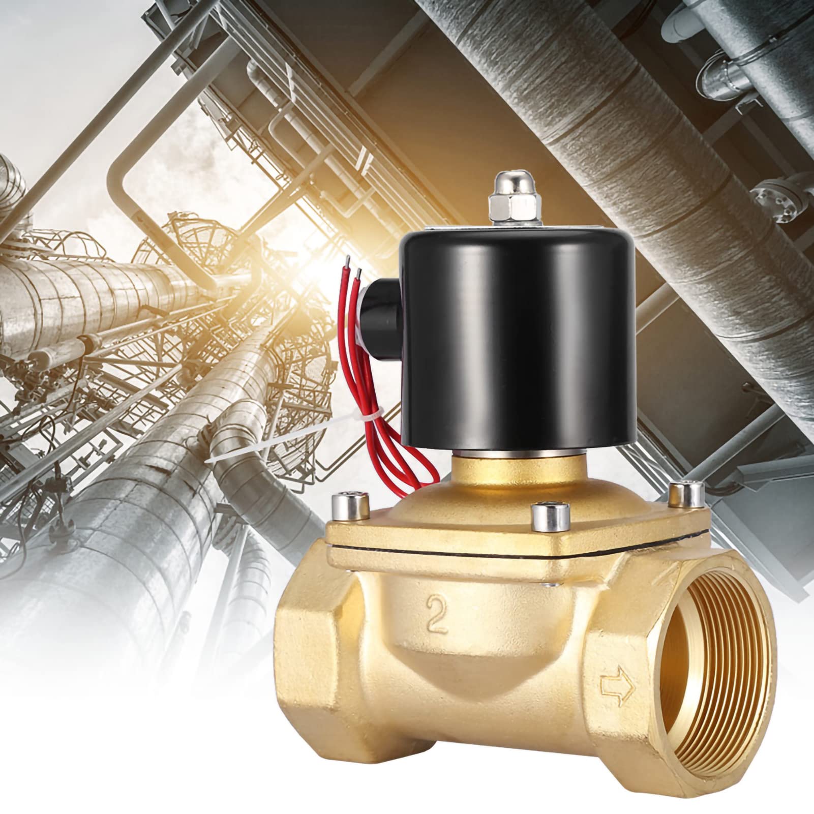 Eujgoov Válvula Solenoide NC Válvula Eléctrica de Latón de 2 Pulgadas de 2 Pulgadas Normalmente Cerrado 220 VAC para Gas de Aire de Agua