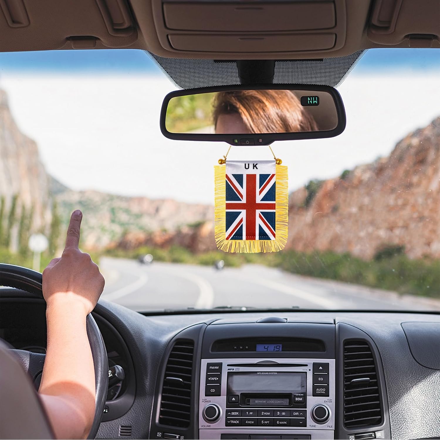 United Kingdom Hanging Flag Mini Small Britisher Car Window Flags Banners Rearview Mirror Décor UK Flags with Suction Cup Golden Fringed Double Sided 3 X 5 Inch image 5