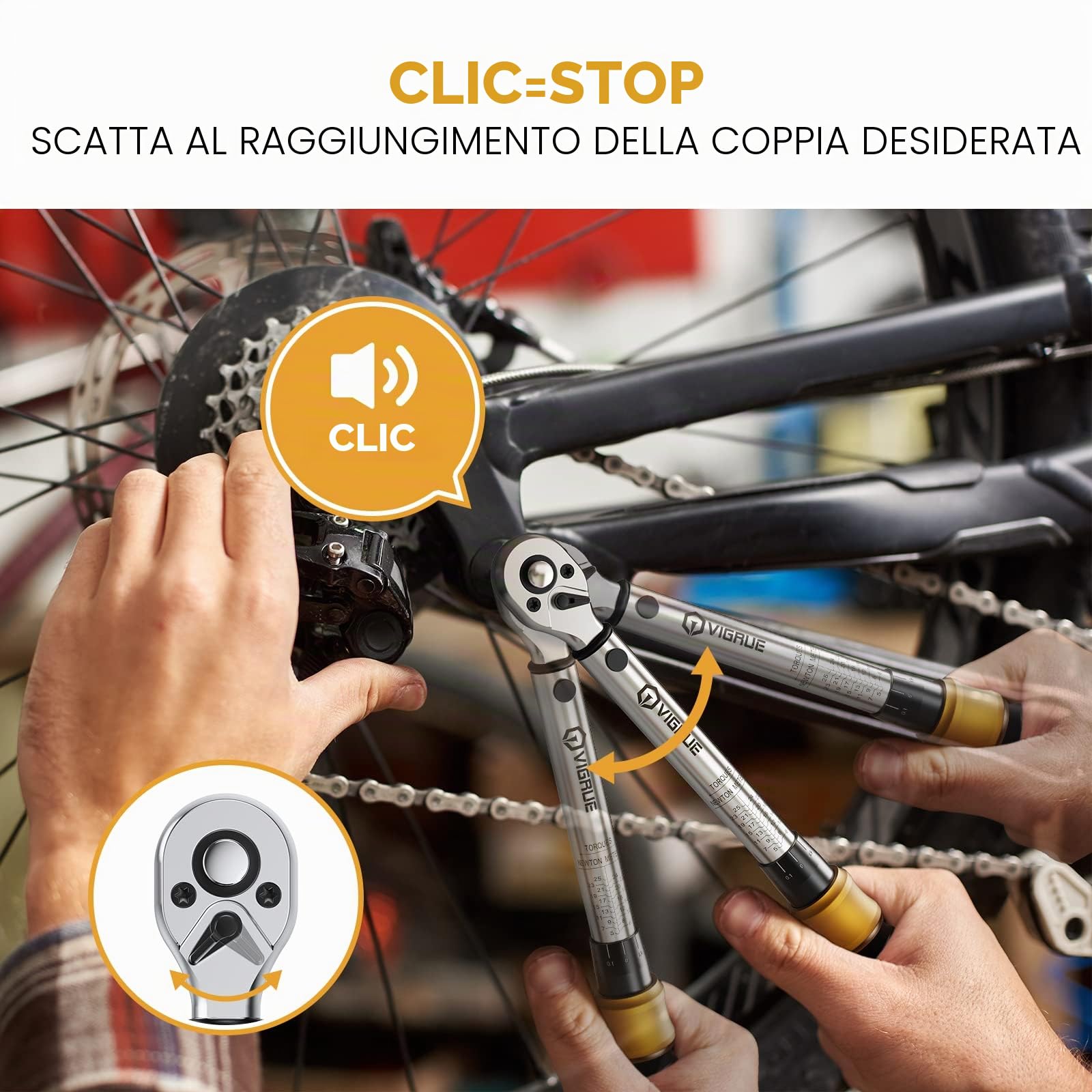 VIGRUE Chiave dinamometrica per bicicletta, chiave dinamometrica da 1/4", 5-25 Nm ± 4%, precisione di errore con asta di prolunga, giunto universale, manicotto magnetico per candela, punte per