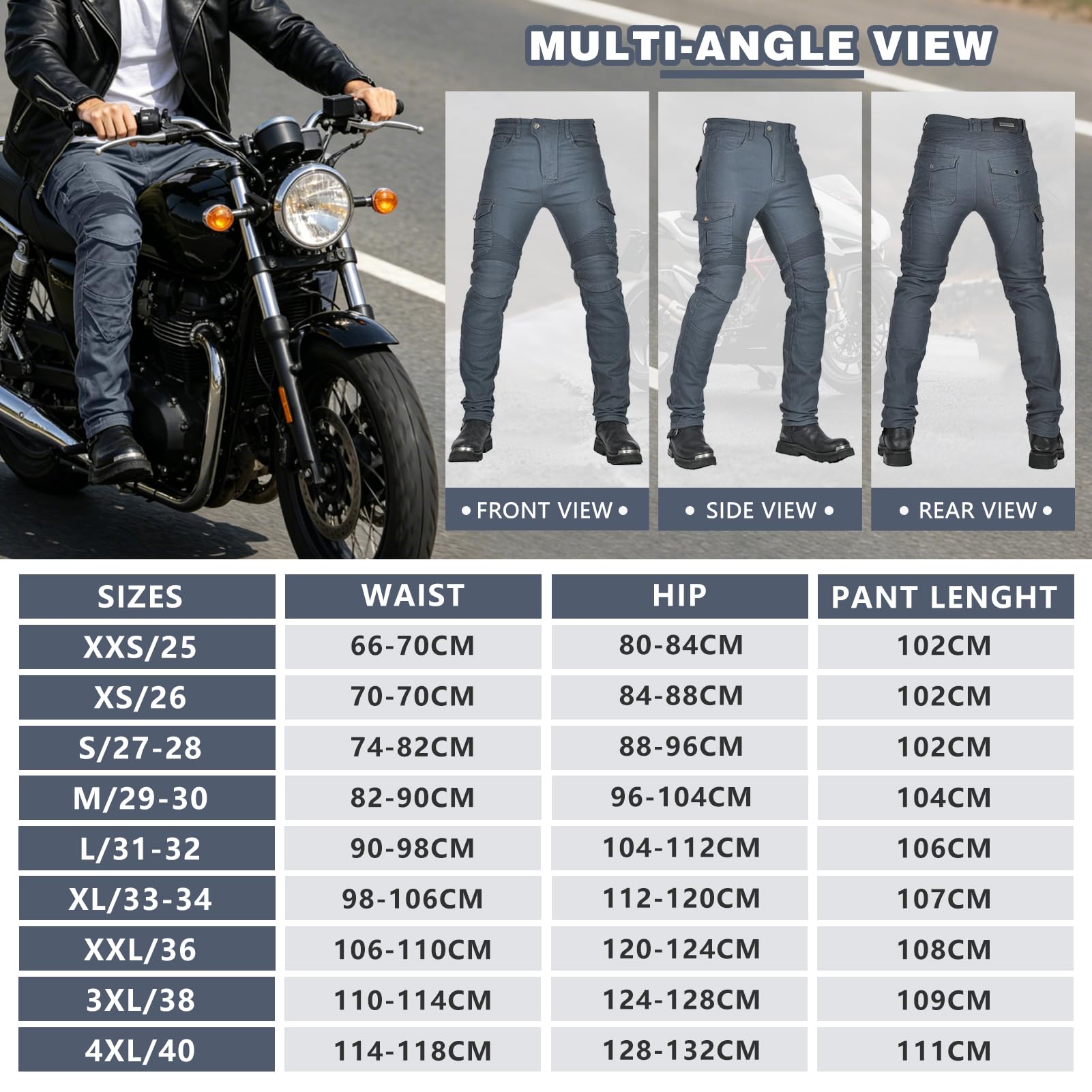 Jeans da Moto da Uomo - Pantaloni da Equitazione in Jeans Denim da Moto con Pantaloni da Motociclista con Armatura Rimovibile per Uomo