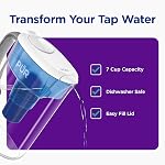 PUR 7-Cup Pitcher Water Purifier Filter with 1 Genuine PUR Filter, Small Capacity, 2-in-1 Powerful, Faster Filtration, Lasts 2 Months or 40 Gallons, Dishwasher Safe, White/Blue (PPT700W)