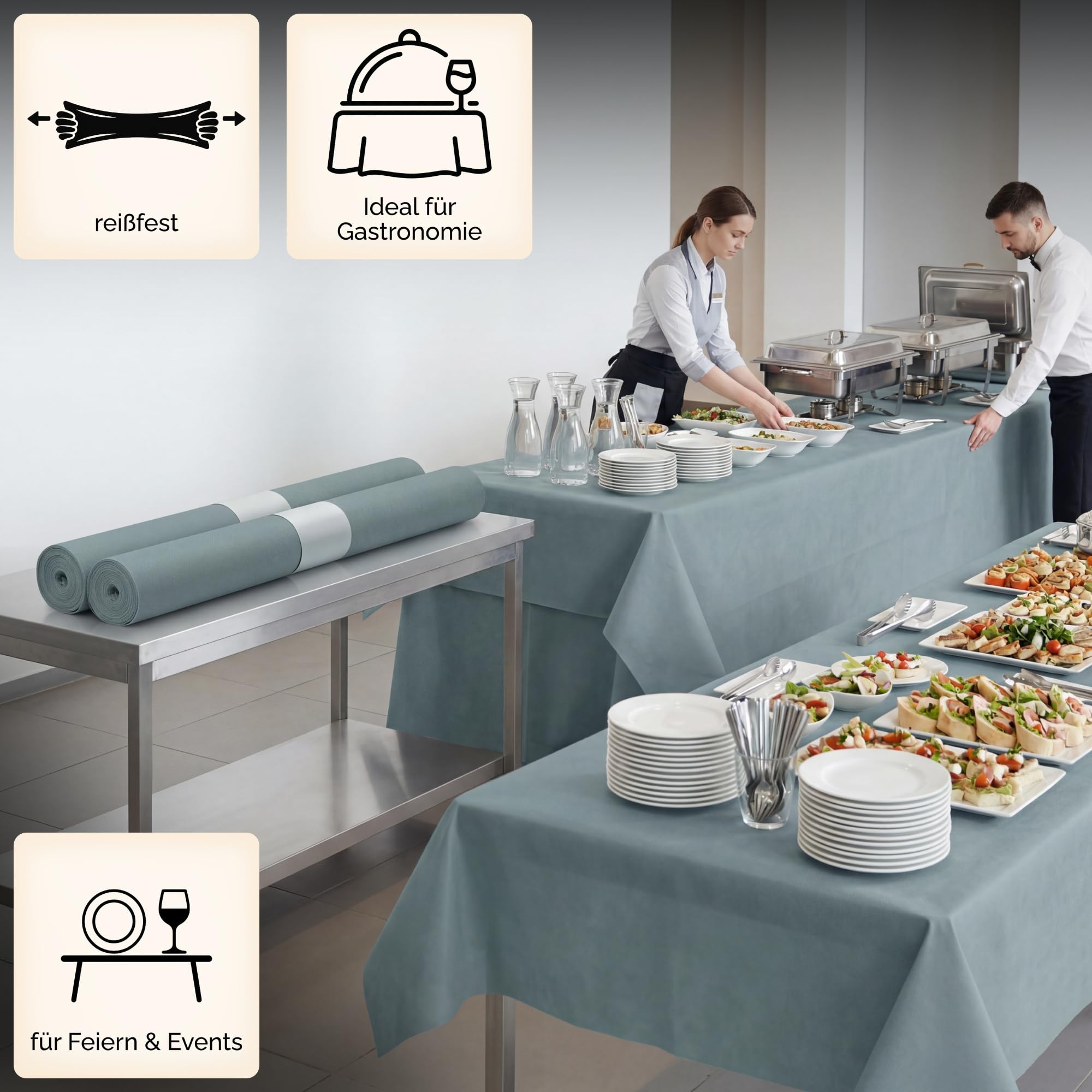 Sensalux Vlies Tischdeckenrolle 2er Set 1,18 x 25 m Weiß, 80 g/m² | abwaschbar, wasserabweisend, stoffähnliche Tischdecke Rolle, OEKO-TEX, Party, Catering, Gastro